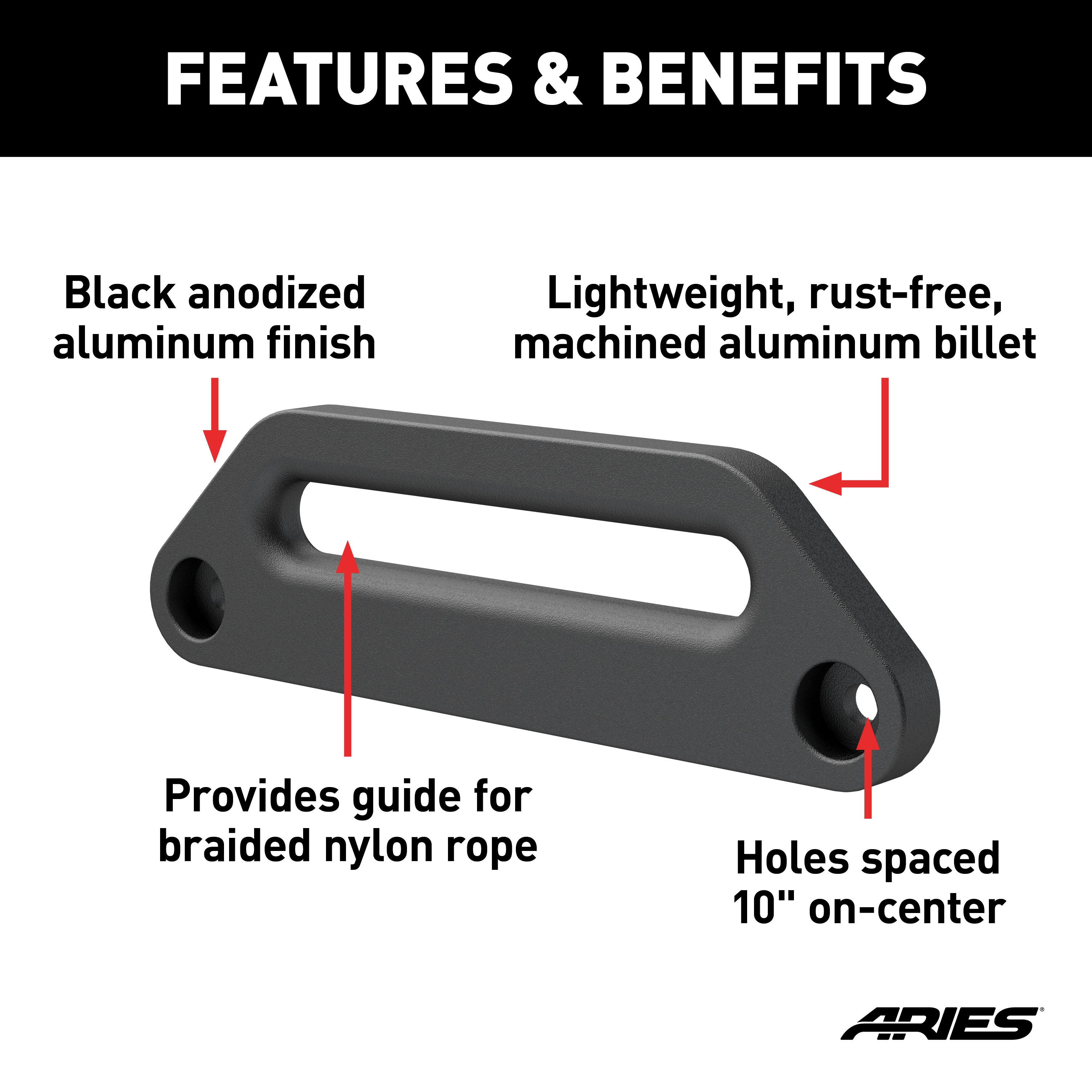 ARIES 2156070 Black Aluminum Hawse Fairlead thumbnail 1