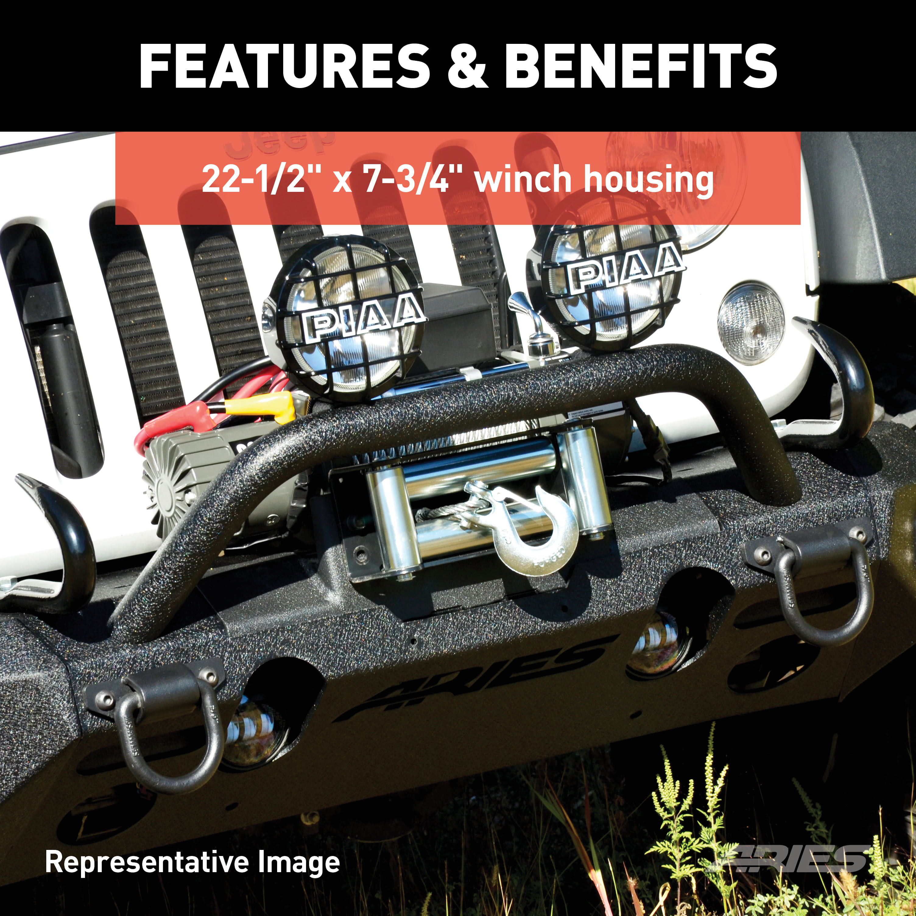 ARIES 2082094 TrailChaser Black Aluminum Front Bumper with LED Lights and Winch Mount, Select Jeep Wrangler JL, Gladiator thumbnail 4