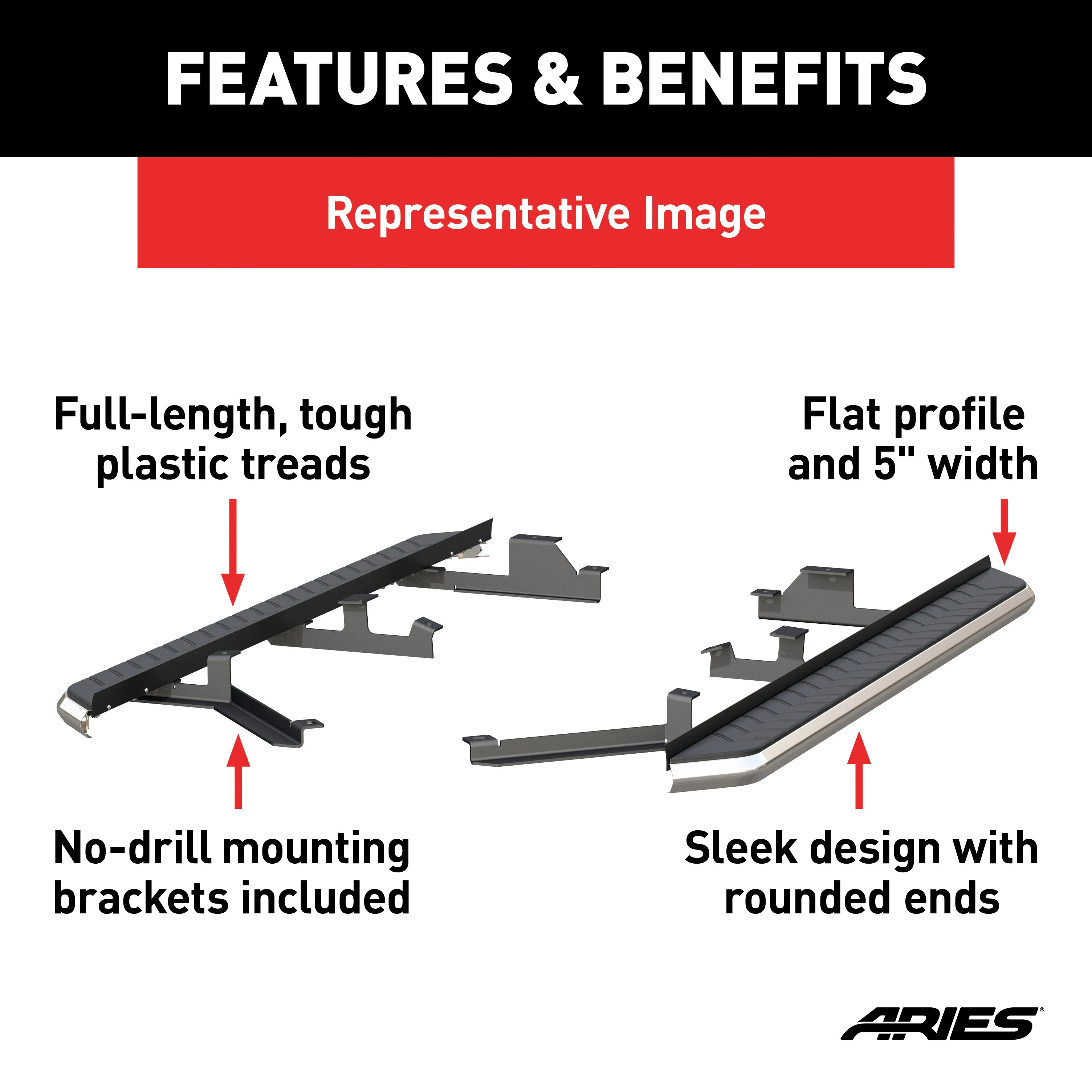 ARIES 2051035 AeroTread 5 x 73-Inch Polished Stainless SUV Running Boards, Select GMC Acadia, Cadillac XT5 thumbnail 3