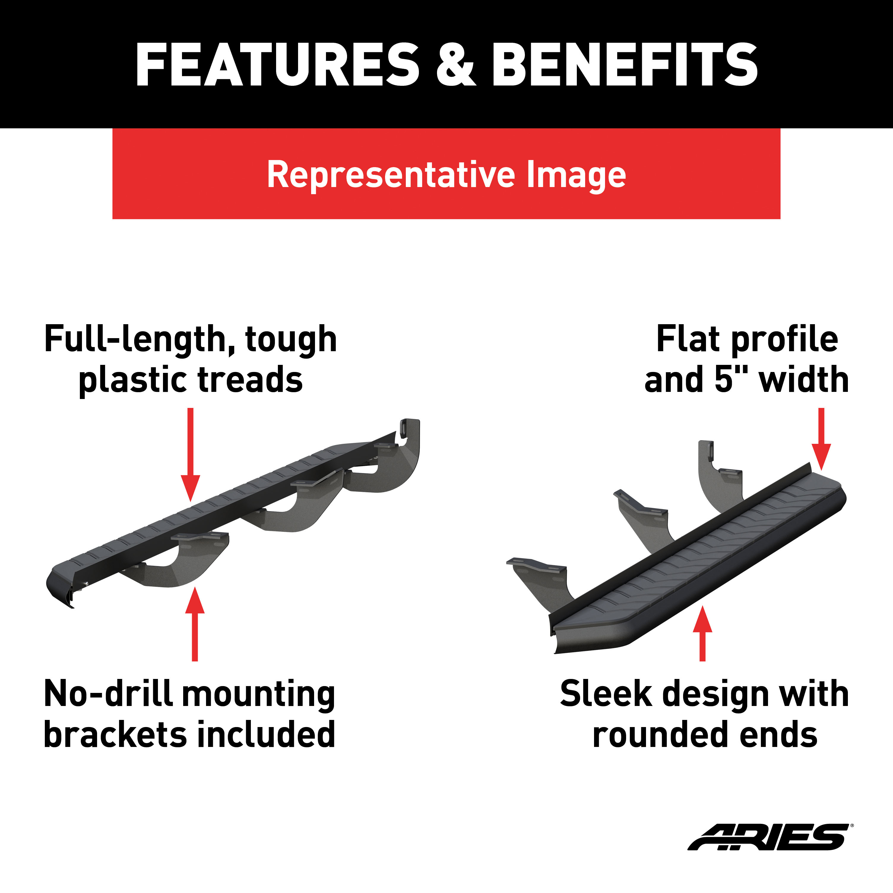 ARIES 2061011 AeroTread 5 x 70-Inch Black Stainless SUV Running Boards, Select Nissan Pathfinder thumbnail 2