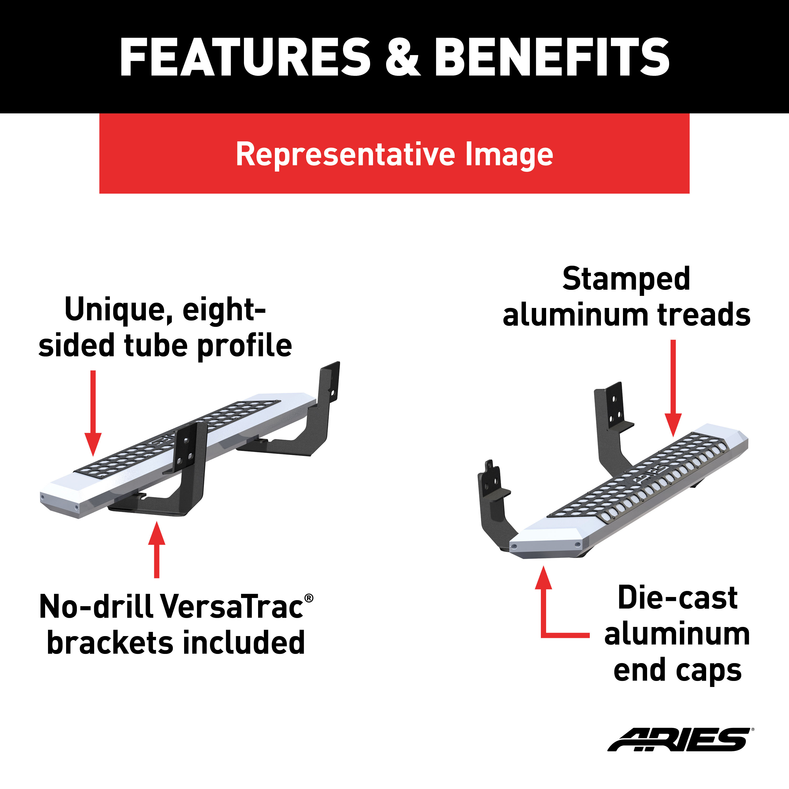 ARIES 2555001 AdvantEDGE Chrome Aluminum 53-Inch Truck Running Boards, Select Chevrolet Silverado, GMC Sierra 1500, 2500, 3500 HD thumbnail 3