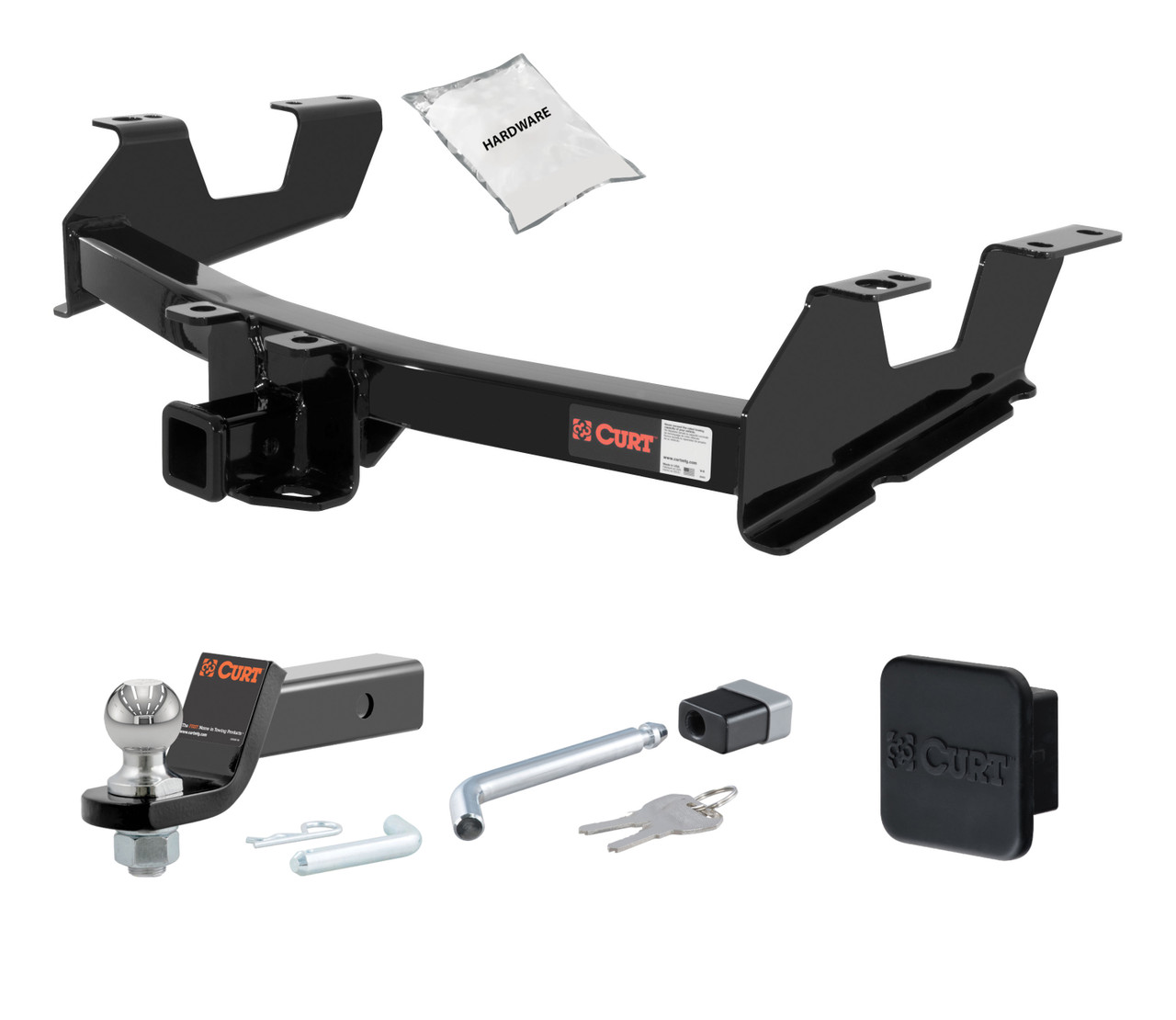 11 - 14 Chevrolet Silverado 2500 HD 6' bed, excluding factory receiver, Tommy Gate lift or cab & chassis 2in. CURT Trailer Hitch + Ball Mount + Cover + Lock Kit HWA469 thumbnail 0
