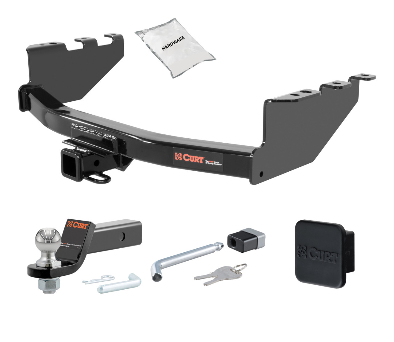 14 - 18 Chevrolet Silverado 1500 Excluding roll pan bumper, Tommy Gate lift or 10" drop bumper 2in. CURT Trailer Hitch + Ball Mount + Cover + Lock Kit HWA418 thumbnail 0