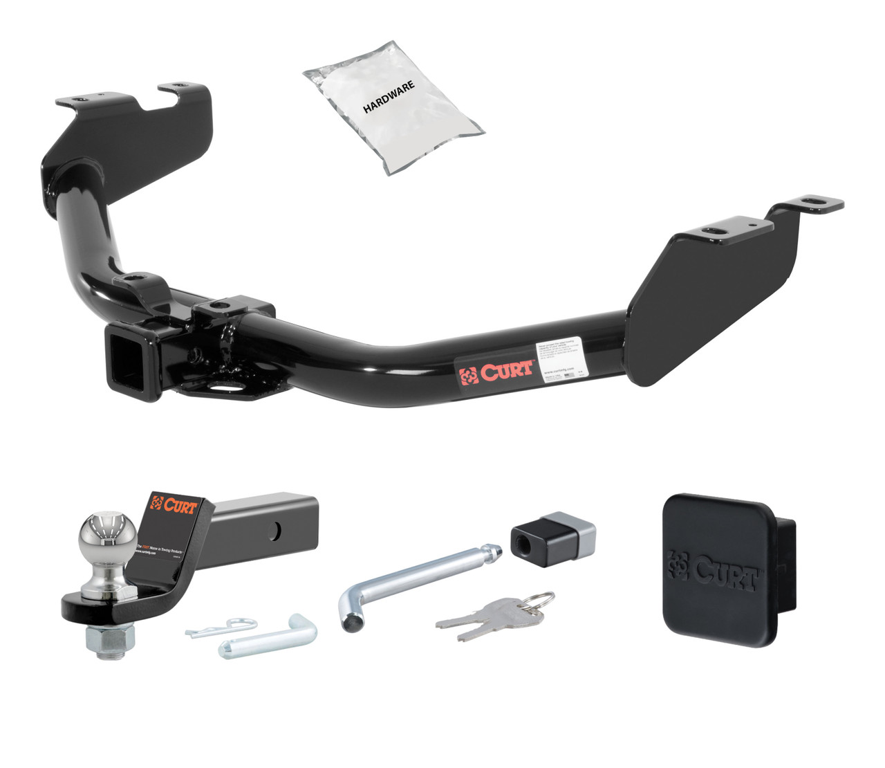 99 - 13 Chevrolet Silverado 1500 Excluding roll pan bumper, Tommy Gate lift or 10" drop bumper 2in. CURT Trailer Hitch + Ball Mount + Cover + Lock Kit HWA421 thumbnail 0