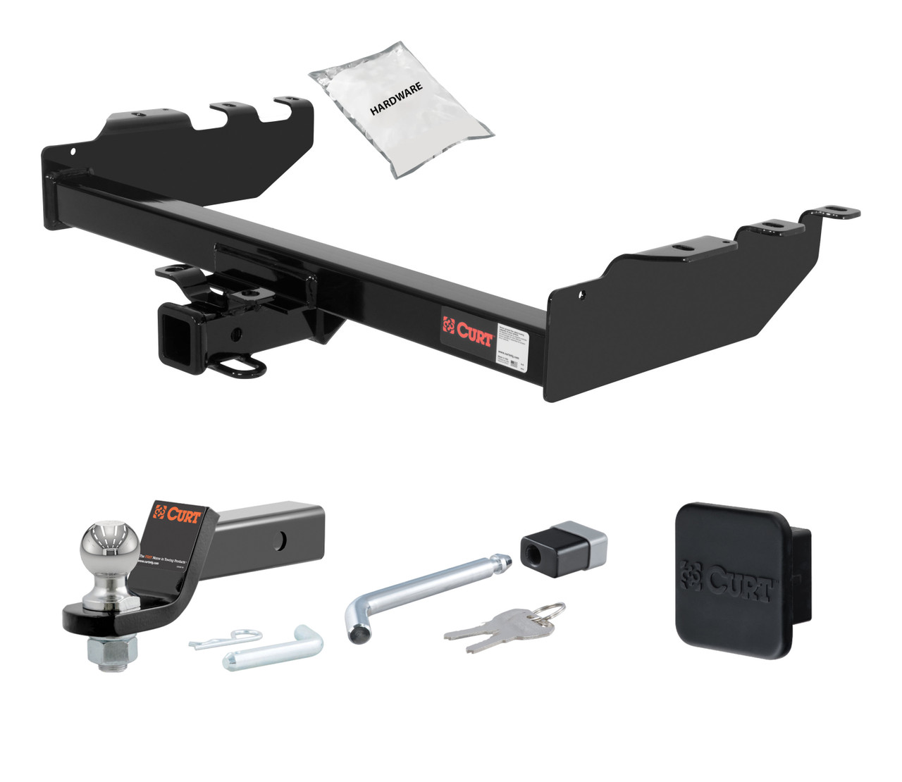 99 - 06 Chevrolet Silverado 1500 Excluding roll pan bumper, Tommy Gate lift or 10" drop bumper 2in. CURT Trailer Hitch + Ball Mount + Cover + Lock Kit HWA423 thumbnail 0