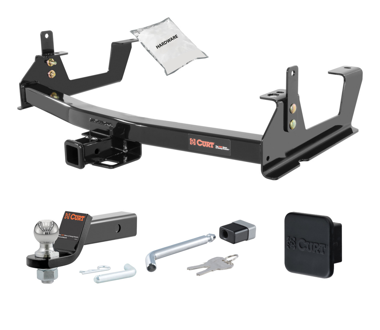 15 - 19 Chevrolet Silverado 3500 HD 8' bed, excluding factory receiver, Tommy Gate lift or cab & chassis 2in. CURT Trailer Hitch + Ball Mount + Cover + Lock Kit HWA562 thumbnail 0