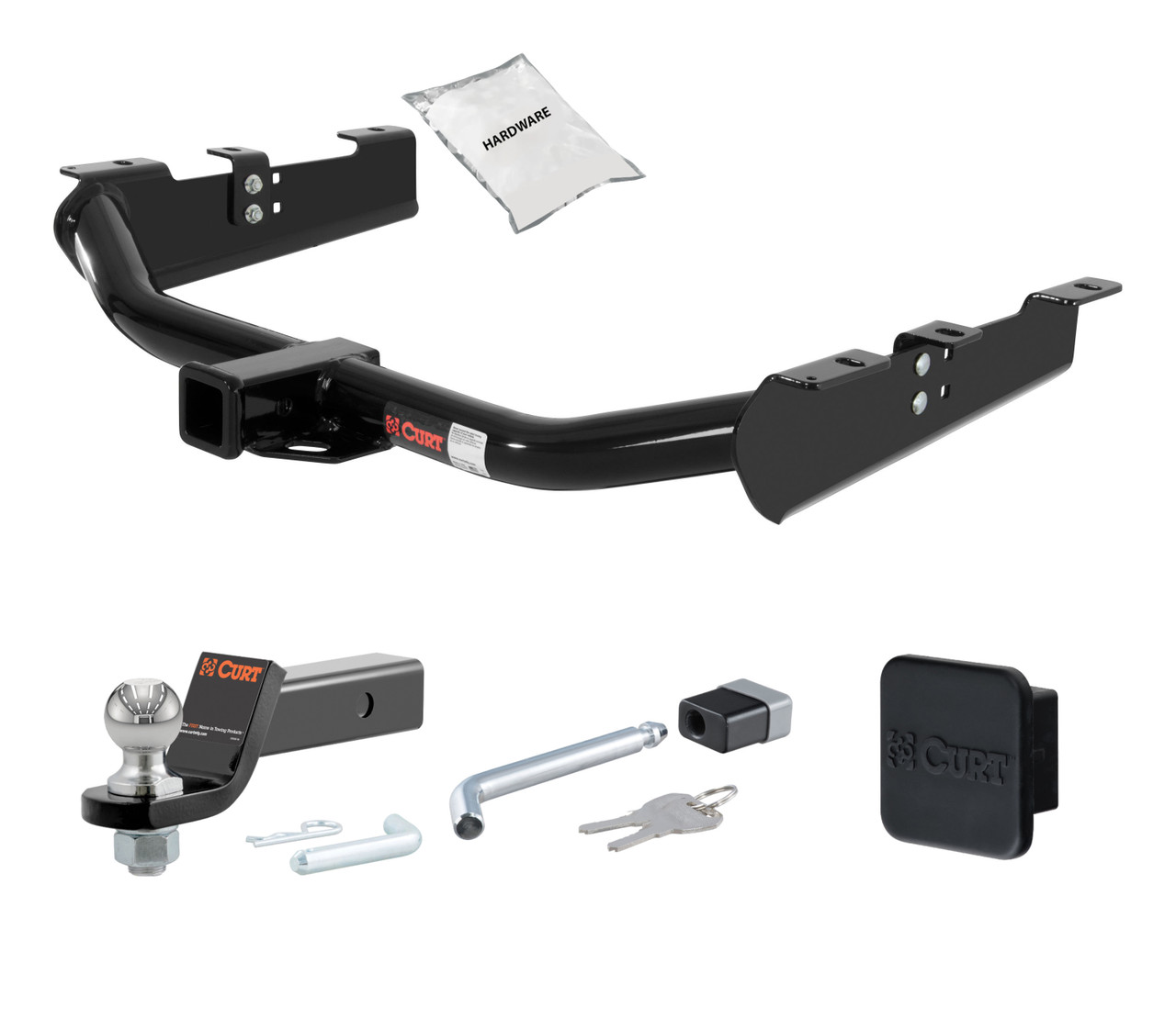 01 - 10 Chevrolet Silverado 2500 HD 8' bed, excluding factory receiver, Tommy Gate lift or cab & chassis 2in. CURT Trailer Hitch + Ball Mount + Cover + Lock Kit HWA491 thumbnail 0