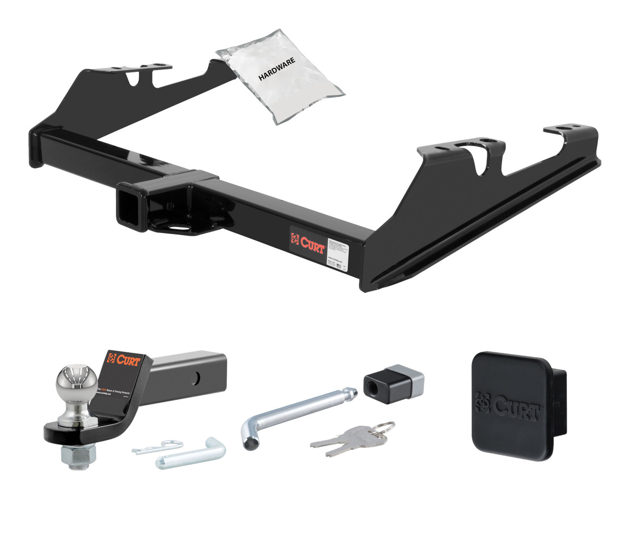 88 - 00 Chevrolet K2500 Excluding with dual exhaust, 10" step bumper or cab & chassis 2in. CURT Trailer Hitch + Ball Mount + Cover + Lock Kit HWA377 thumbnail 0