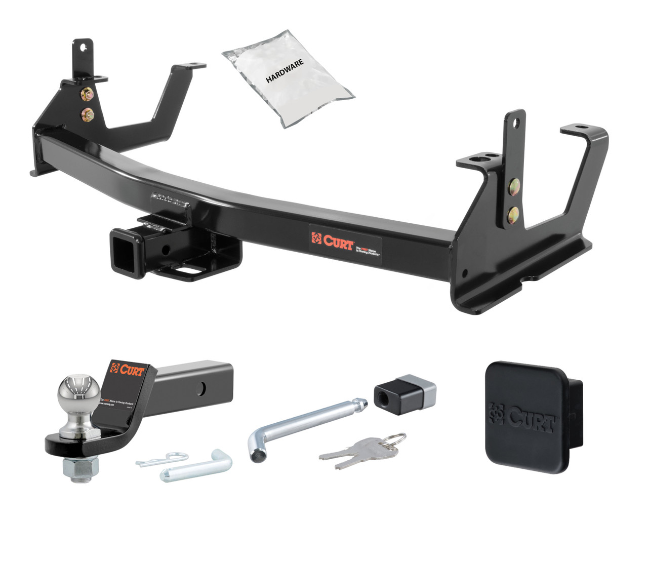 15 - 19 Chevrolet Silverado 3500 HD 6' bed, excluding factory receiver, Tommy Gate lift or cab & chassis 2in. CURT Trailer Hitch + Ball Mount + Cover + Lock Kit HWA553 thumbnail 0