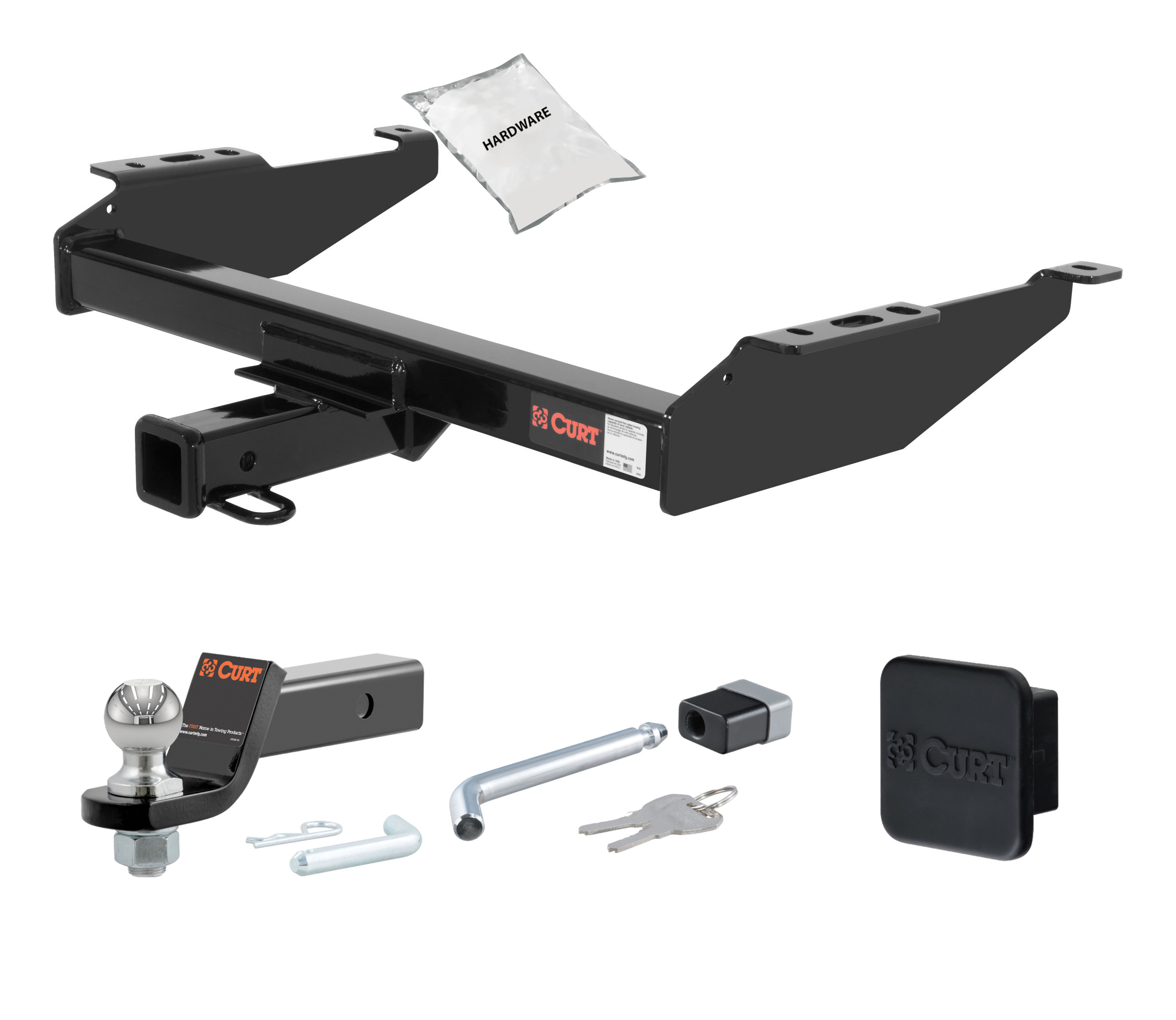 88 - 00 GMC K3500 Excluding with dual exhaust, 4-door crew cab, 10" step bumper or cab & chassis 2in. CURT Trailer Hitch + Ball Mount + Cover + Lock Kit HWA1113 thumbnail 0