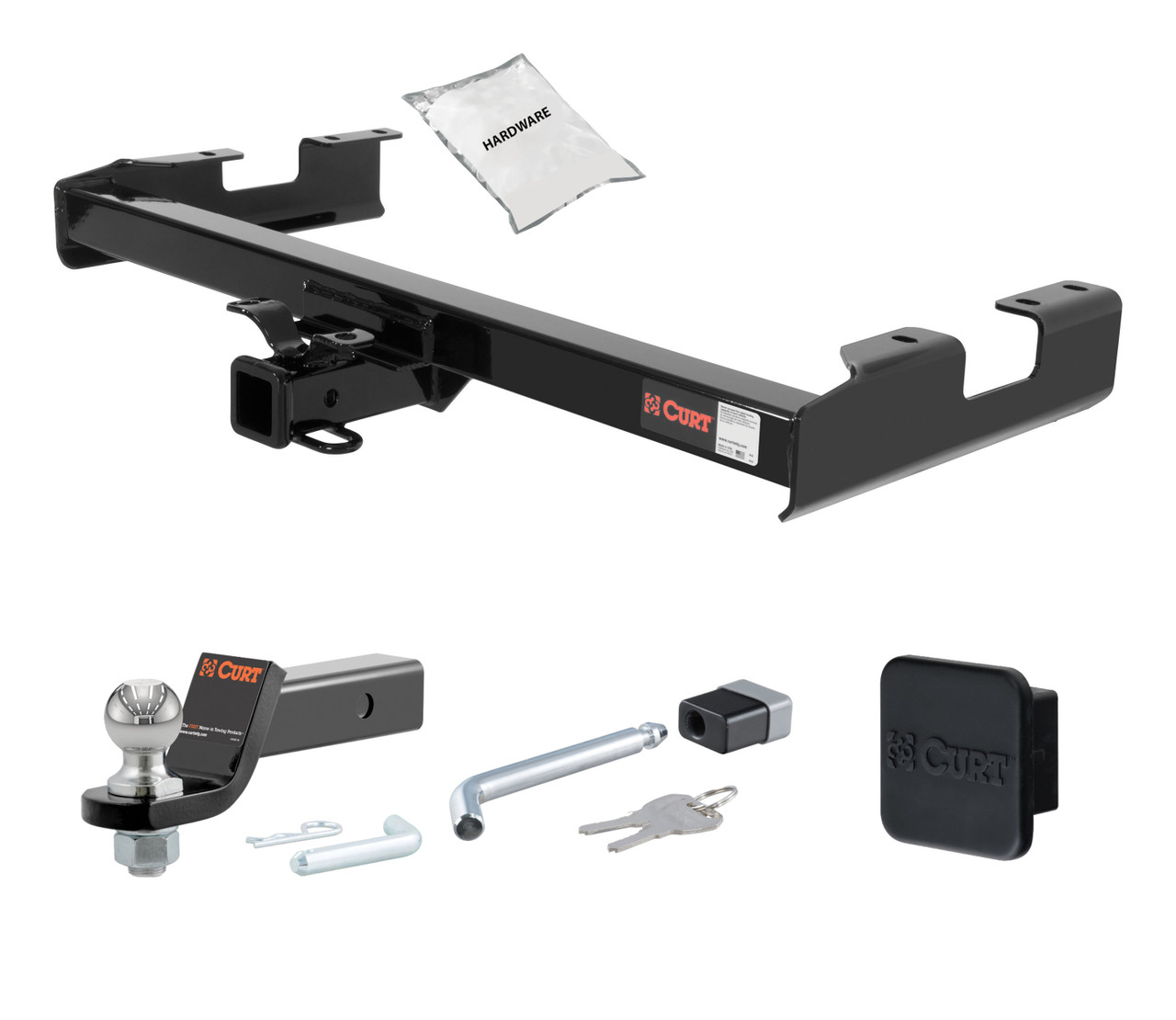 01 - 06 GMC Sierra 2500 HD 6' bed, excluding factory receiver, Tommy Gate lift or cab & chassis 2in. CURT Trailer Hitch + Ball Mount + Cover + Lock Kit HWA1203 thumbnail 0