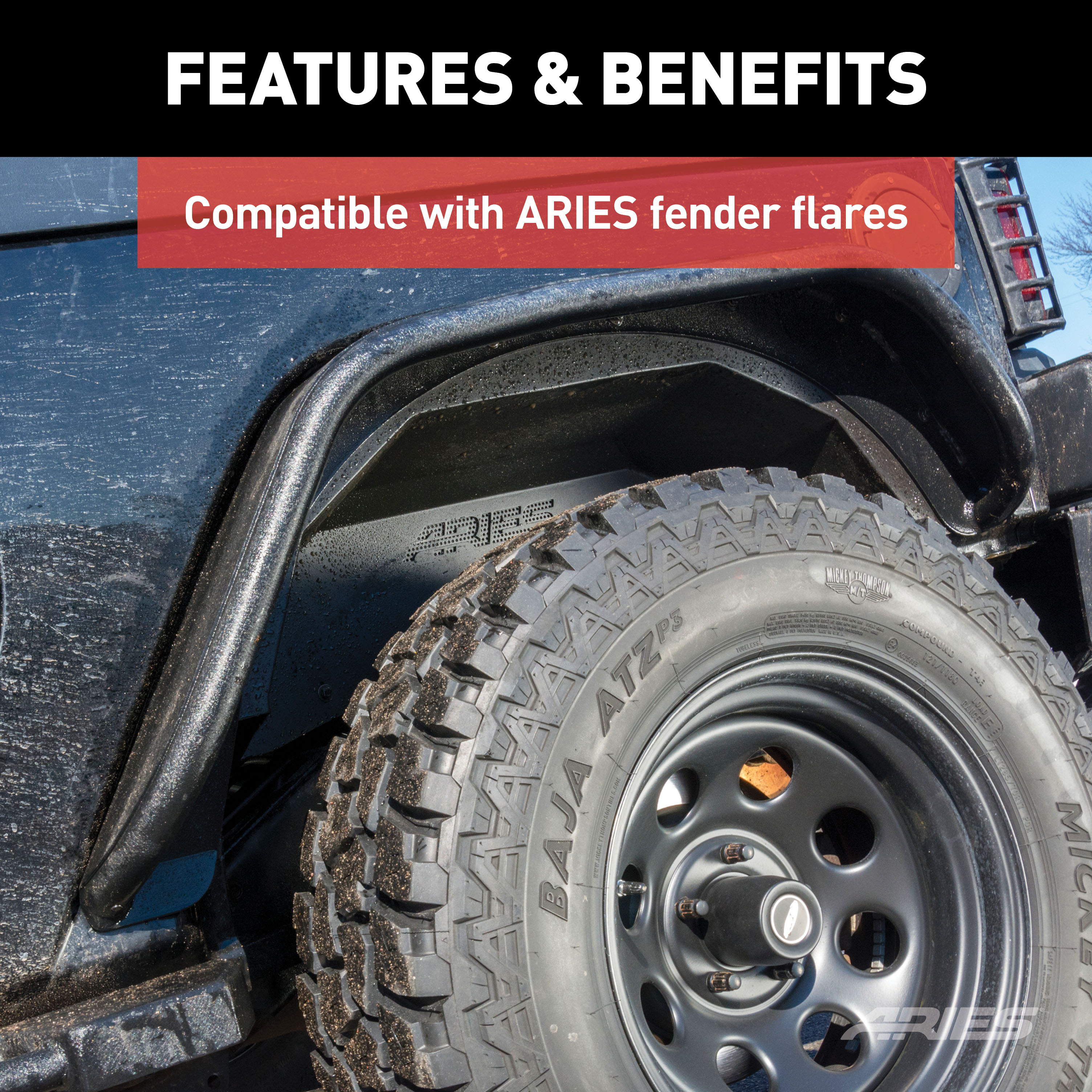 ARIES 2500555 Black Aluminum Rear Jeep Gladiator JT Inner Fender Liner Wheel Well Guard Covers thumbnail 4