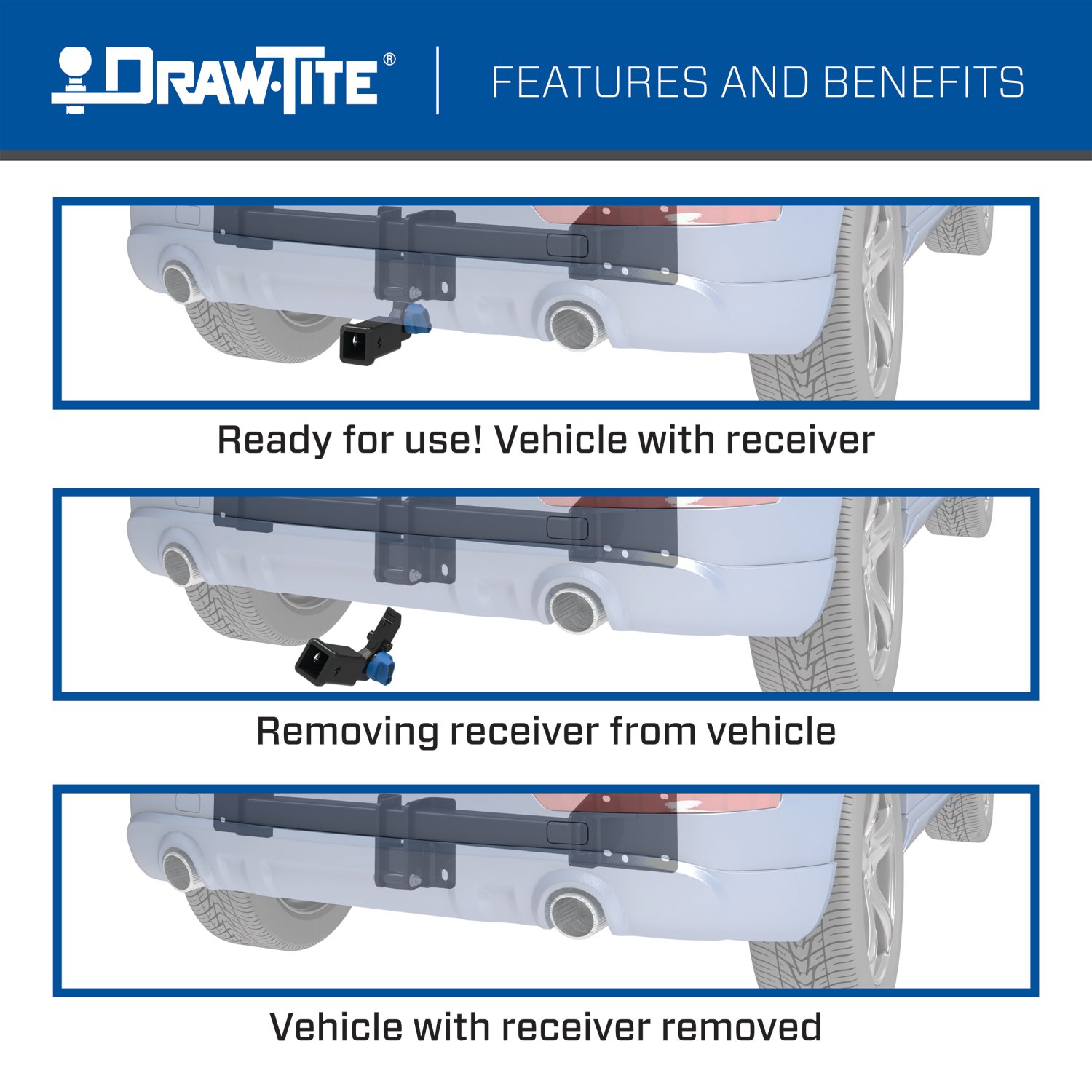 Draw-tite Hidden Hitch® Completely Hidden Trailer Hitch 2" Removable Receiver, Black for Select Ford Mustang Mach-E 76919 thumbnail 4