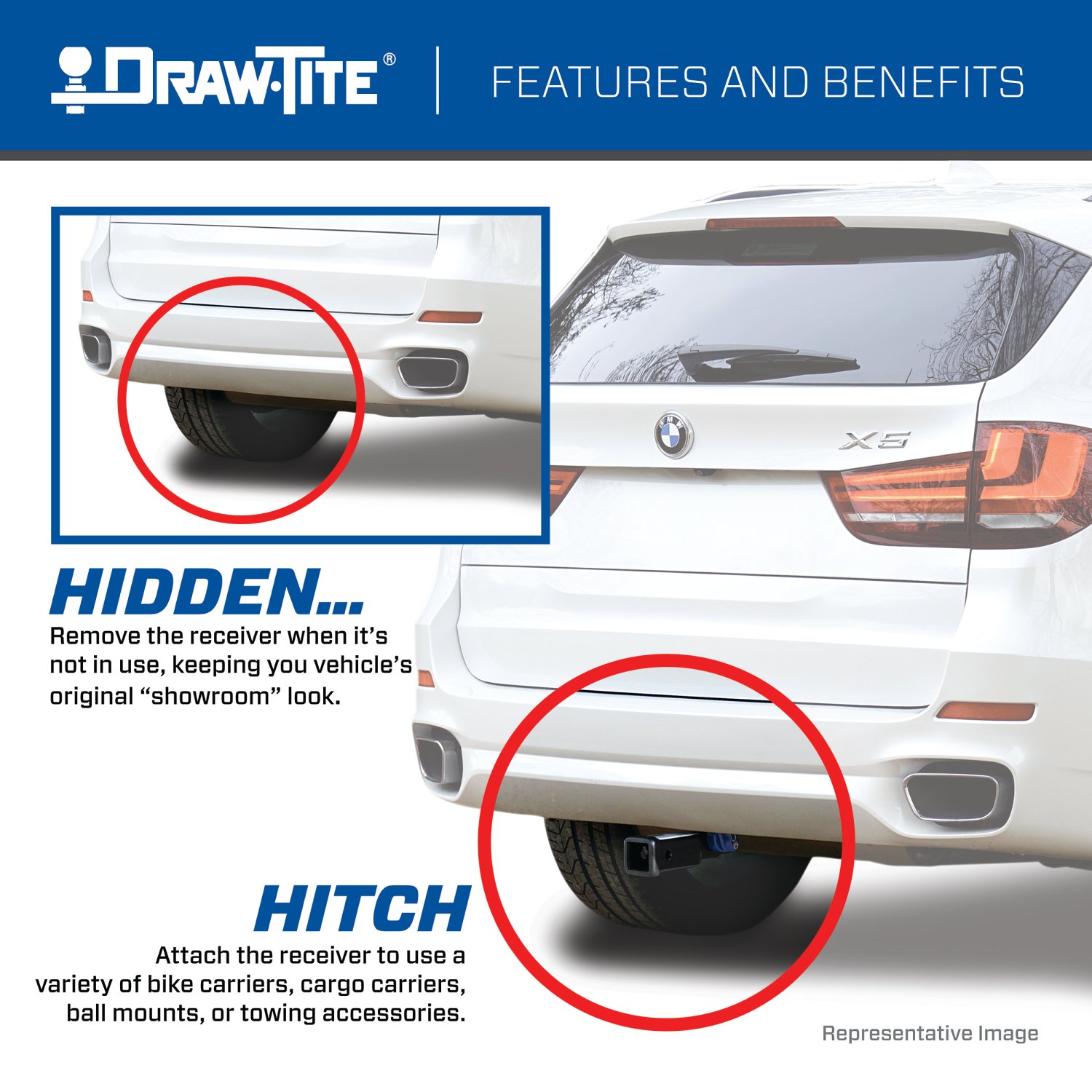 Draw-tite Hidden Hitch® Completely Hidden Trailer Hitch 2" Removable Receiver, Black for Select Ford Explorer, Lincoln Aviator 76910 thumbnail 1