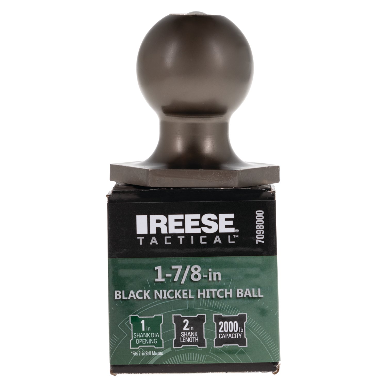Reese Interlock  Tactical  Trailer Hitch Ball, 1-7/8 in. Diameter, 2,000 lbs. Capacity, 3/4 in. Shank Dia, 1-1/2 in. Shank Length, Pewter thumbnail 1