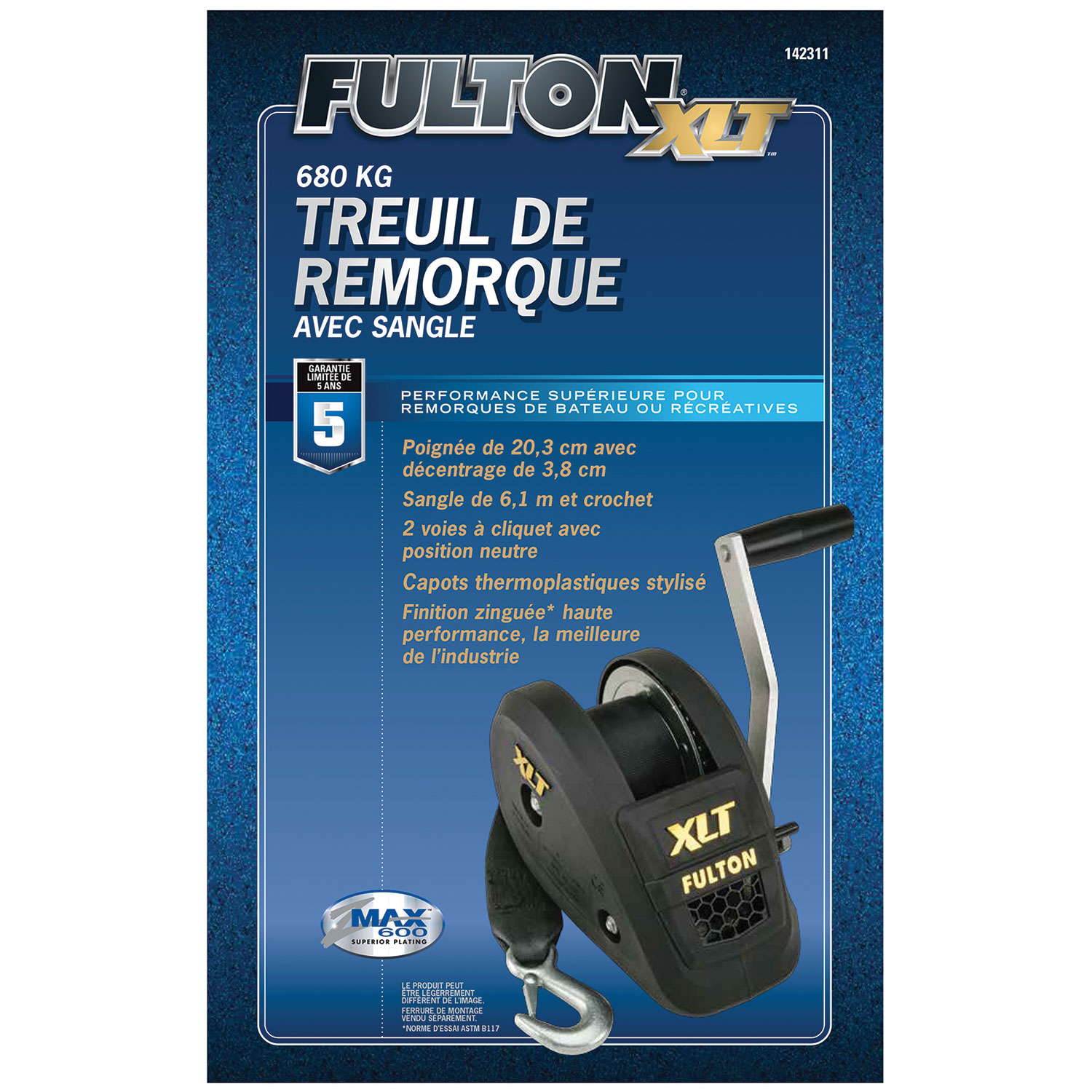 Fulton XLT  Marine Trailer Winch, Single-Speed, 1,500 lbs. Capacity, 20 ft. Strap, 8 in. Handle thumbnail 3