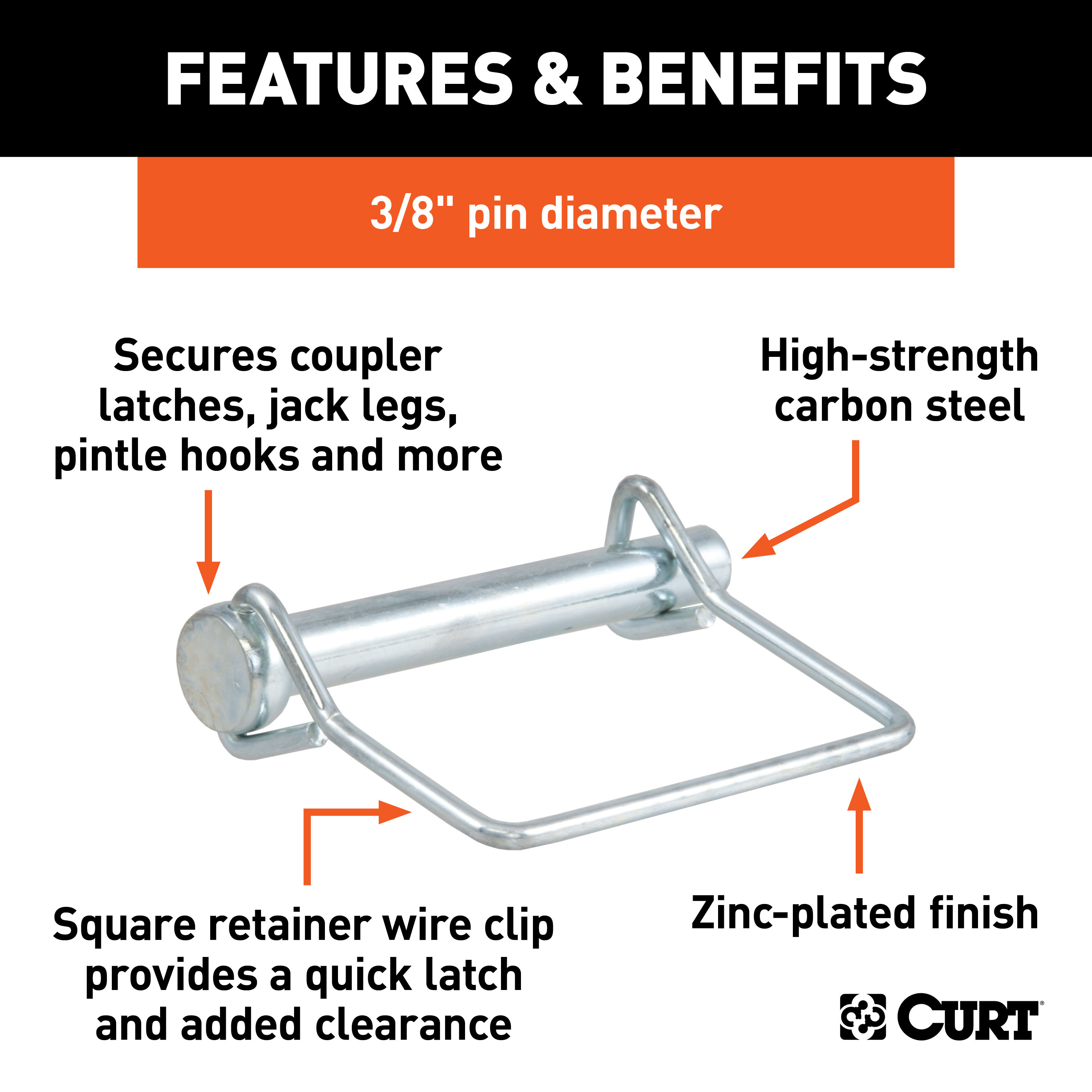 CURT 3/8" Safety Pin (2-3/4" Pin Length) Trailer Jack Lock Pin thumbnail 1