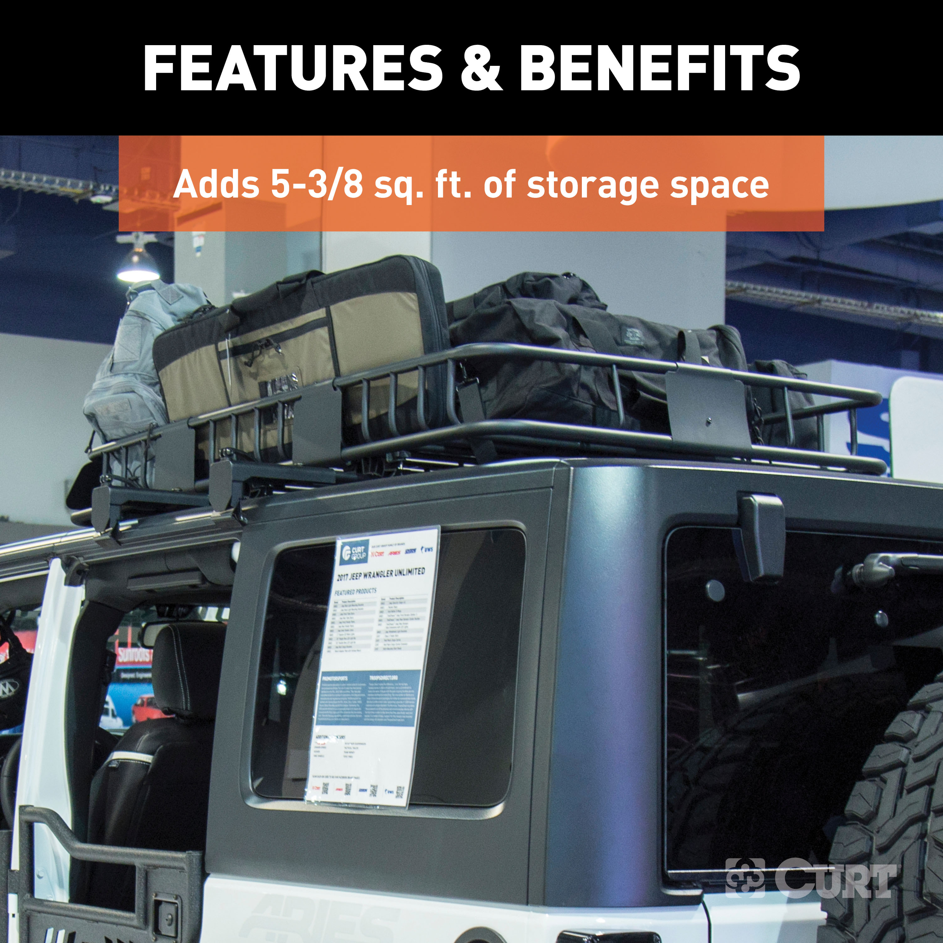 CURT 21" x 37" Black Steel Roof Rack Cargo Carrier Extension Roof Rack thumbnail 5