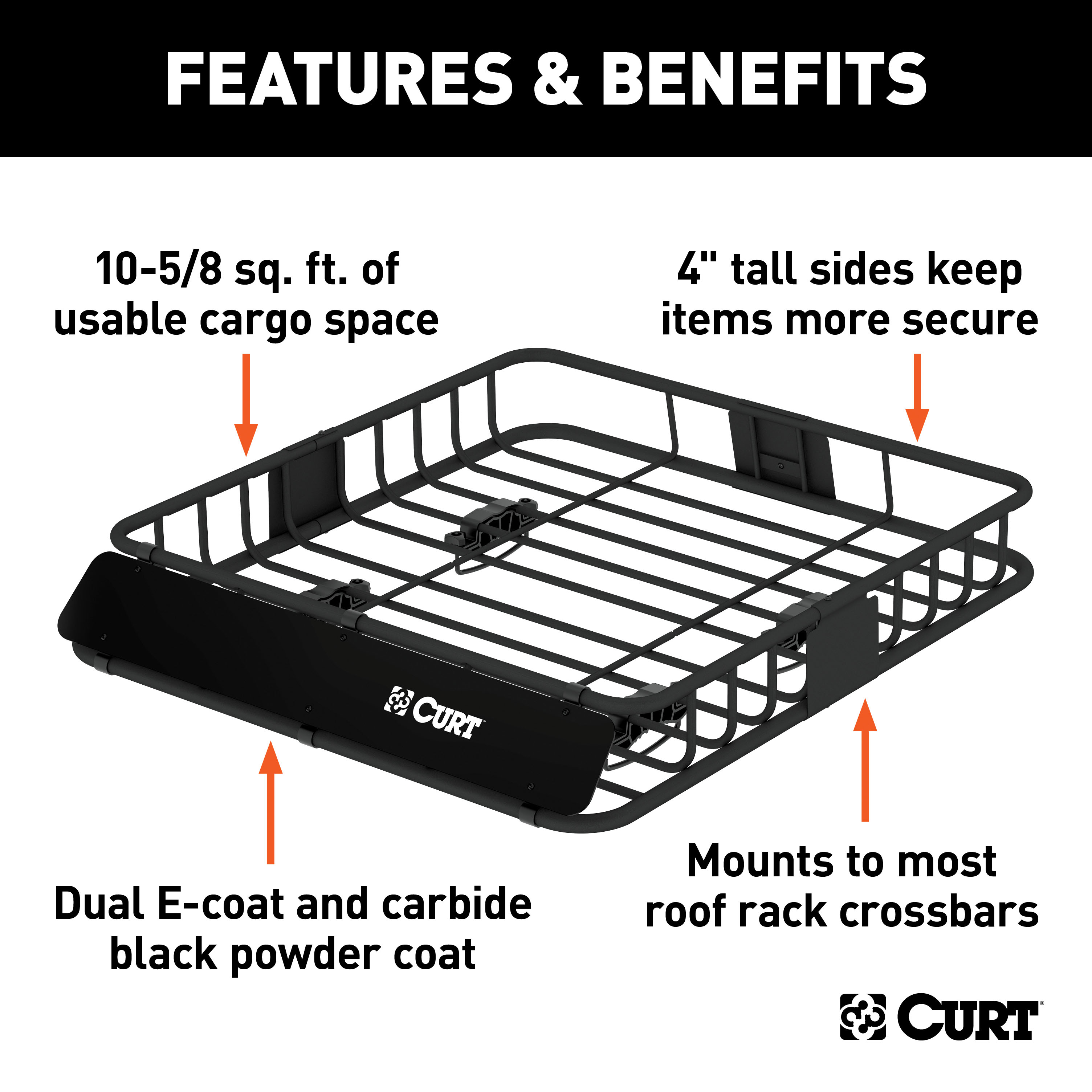 CURT 42" x 37" Black Steel Roof Rack Cargo Carrier Roof Rack thumbnail 1