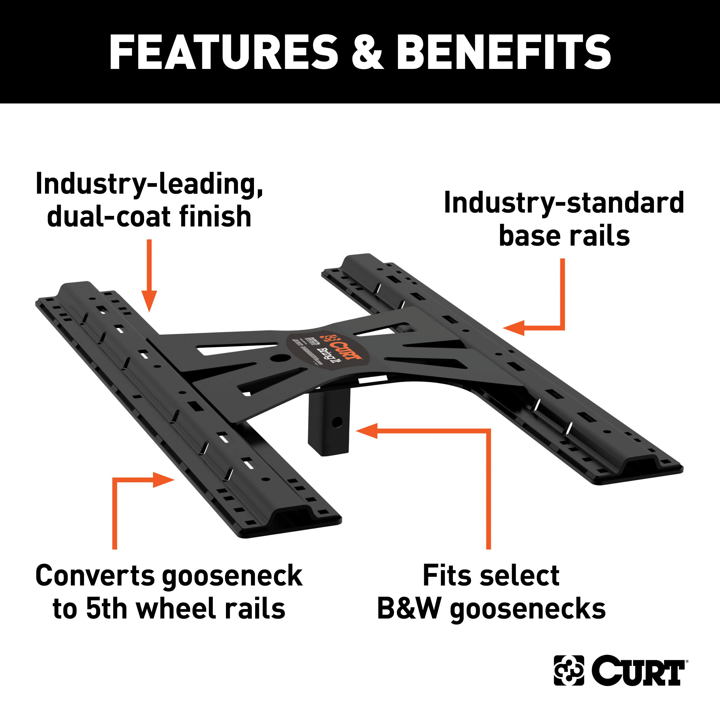 CURT X5 Gooseneck-to-5th-Wheel Adapter Plate with Square Shank Fifth Wheel Trailer Hitch Mount Kit thumbnail 1