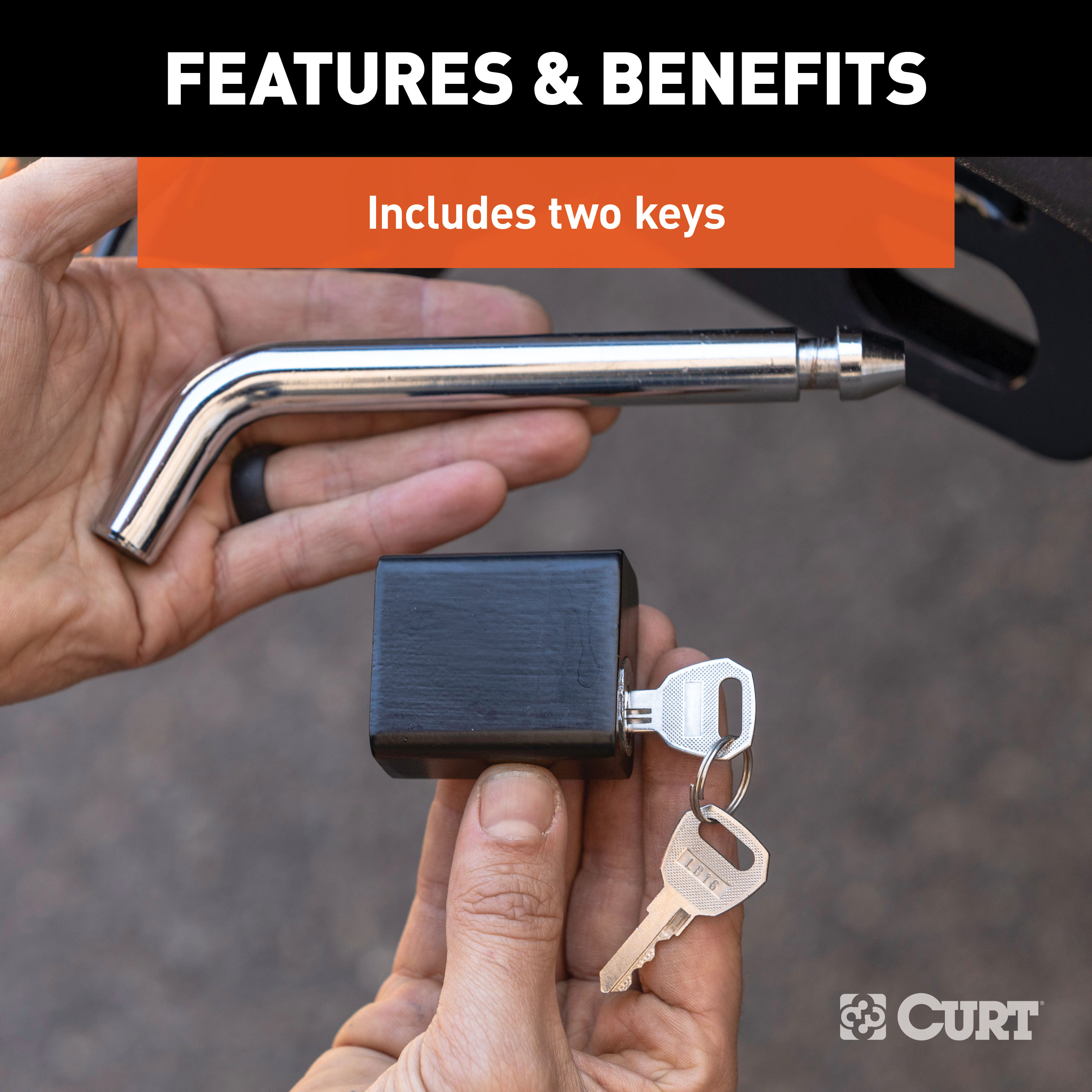 CURT 5/8" Hitch Lock (2", 2-1/2" or 3" Receiver, Deadbolt, Chrome) Trailer Hitch Lock thumbnail 5