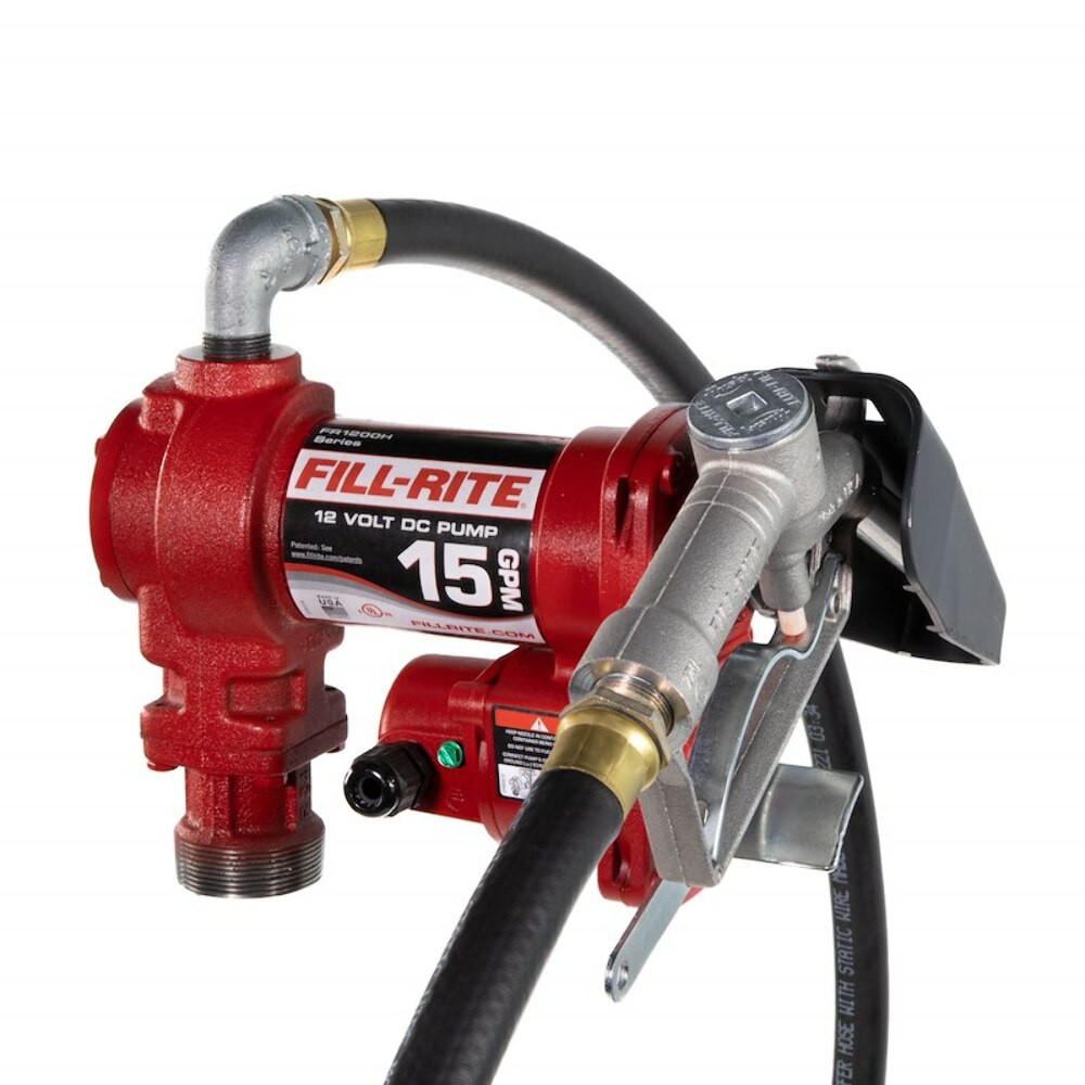 Fill-Rite Liquid Transfer Tank Pump; Diesel/ Gasoline/ Kerosene/ E15 And Biodiesel Up To B20; Electric; 12 Volt DC; 15 GPM; 1/4 HP Motor; 12' Hose thumbnail 1