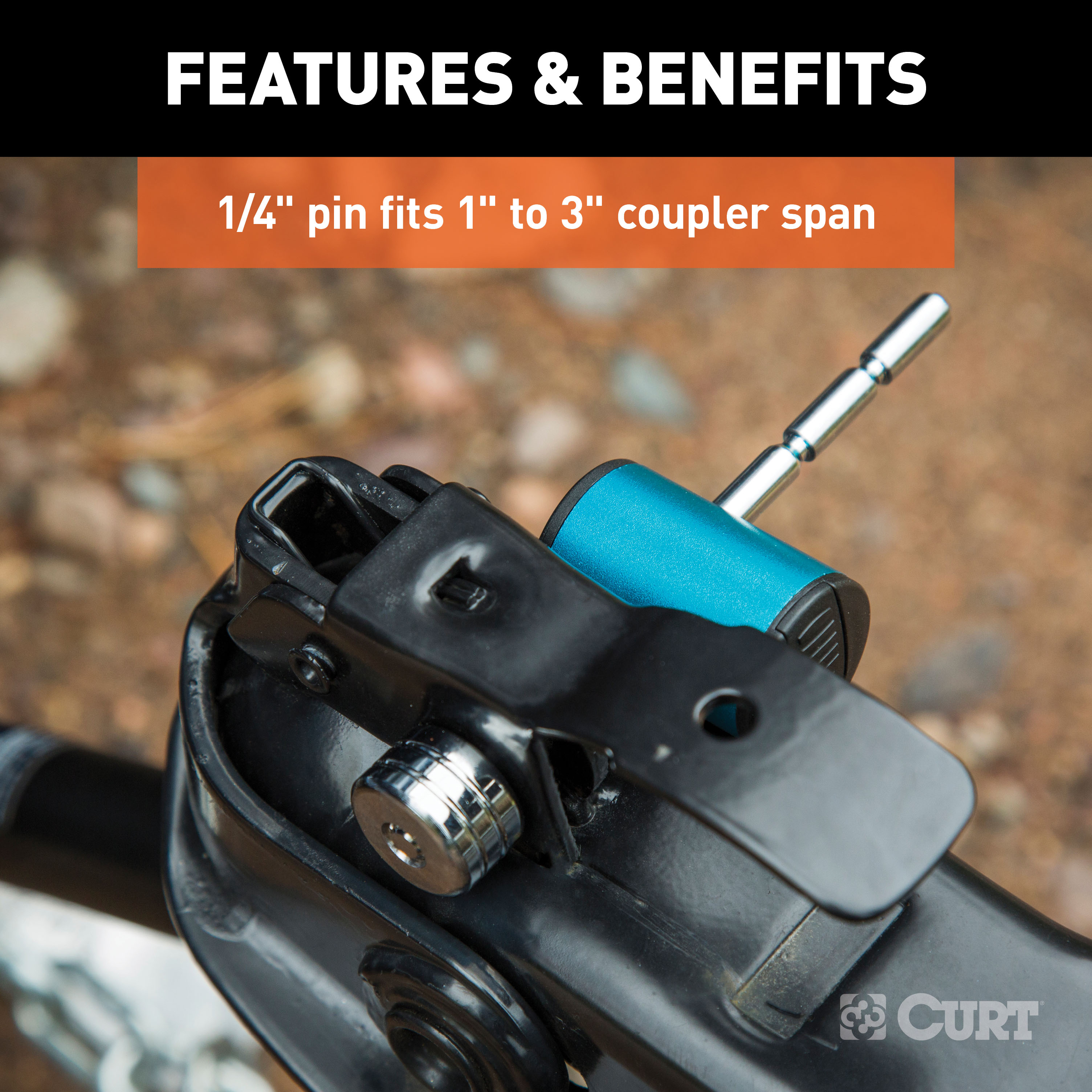CURT Coupler Lock (1/4" Pin, 1" to 3" Latch Span, Right-Angle, Chrome) Trailer Hitch Lock thumbnail 2