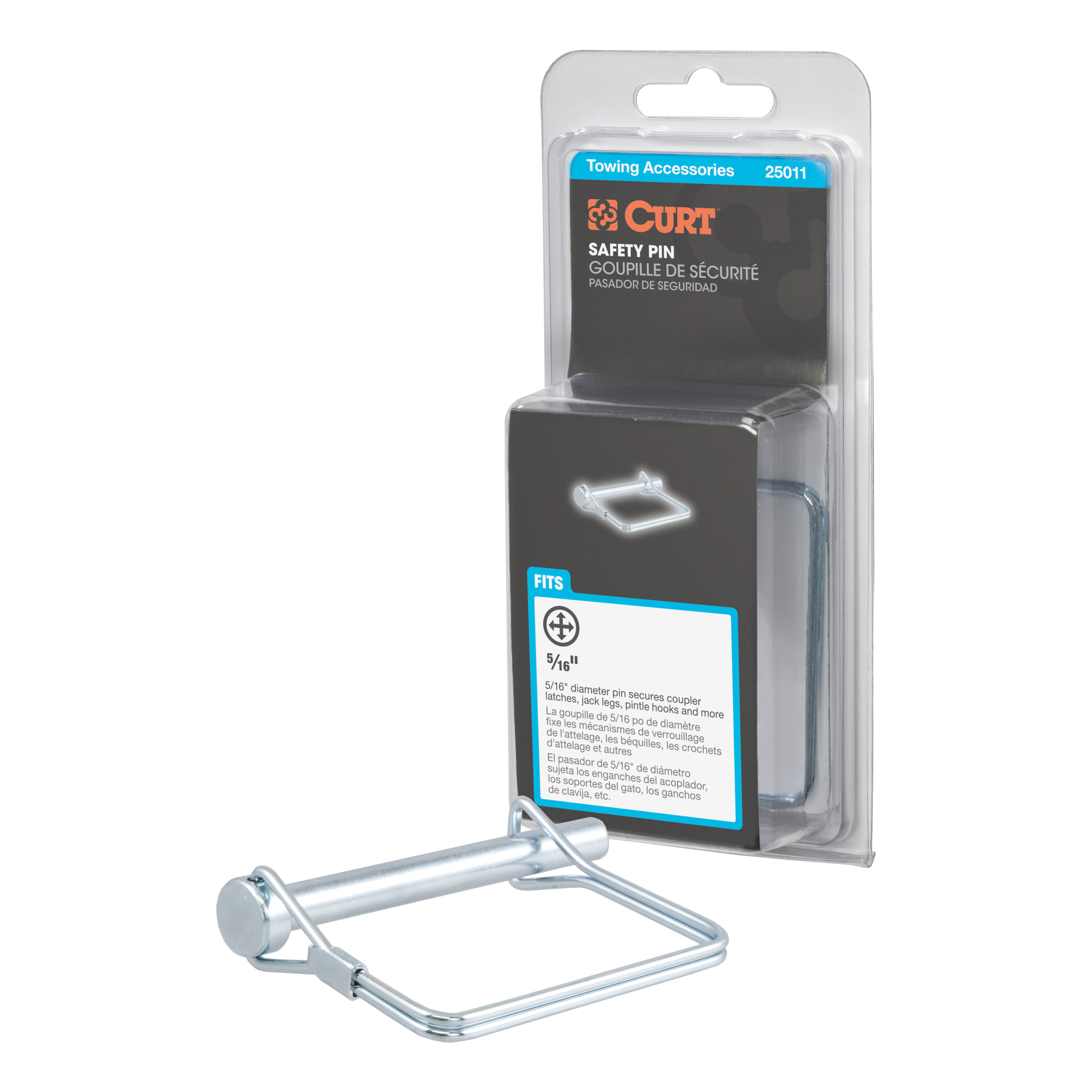 CURT 5/16" Safety Pin (3" Pin Length, Packaged) Trailer Hitch Lock thumbnail 0