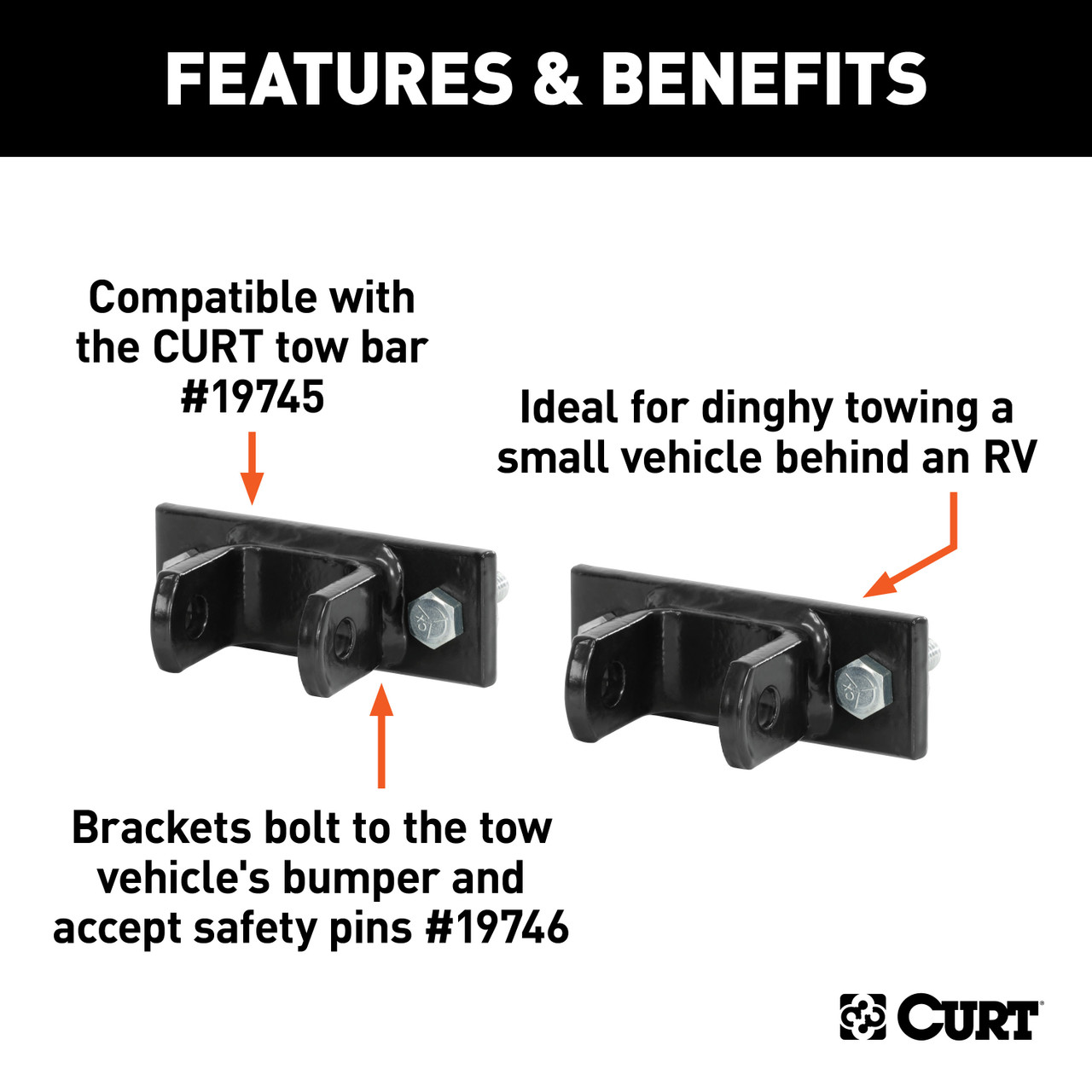CURT Adjustable Tow Bar Bumper Brackets (1/2" Pin Holes) Tow Bar thumbnail 1