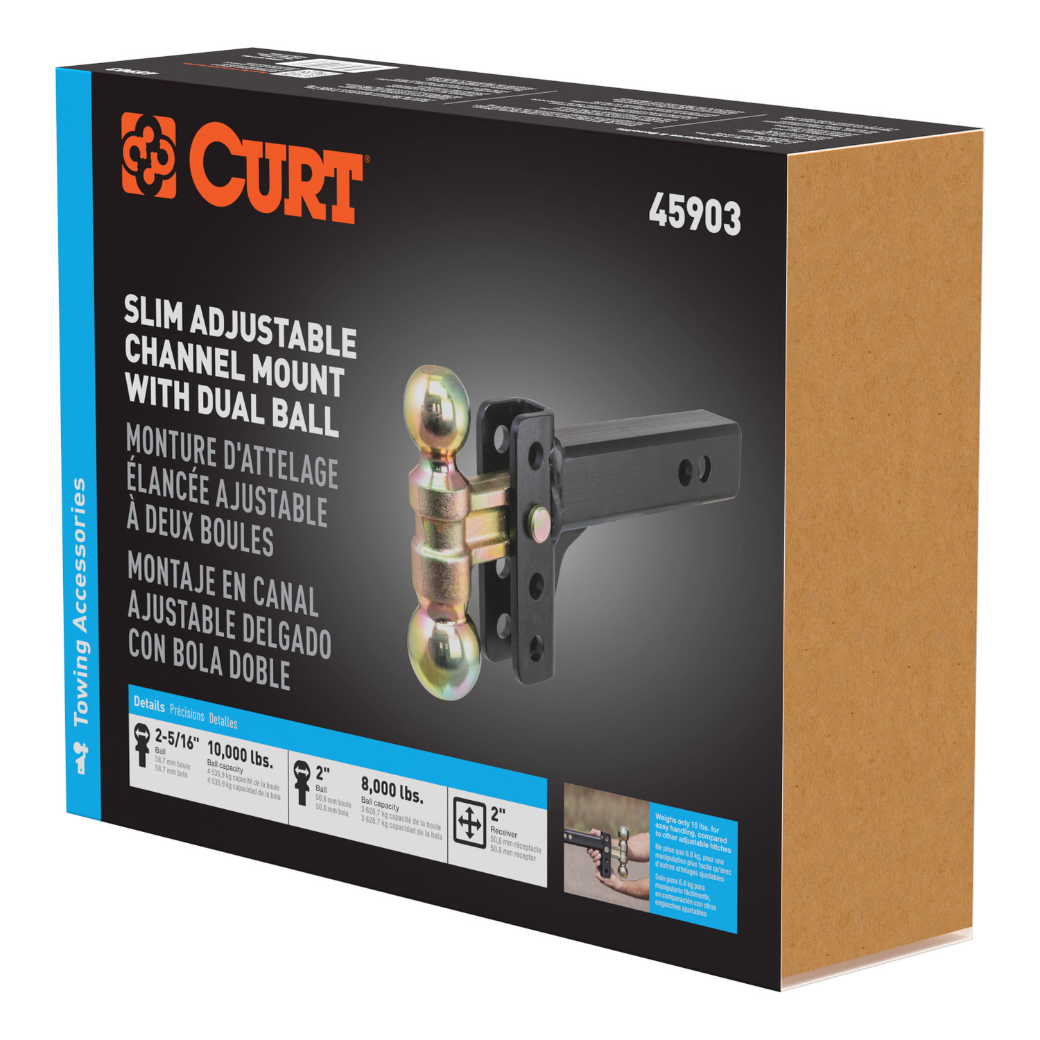 CURT Slim Adjustable Channel Mount with Dual Ball (2