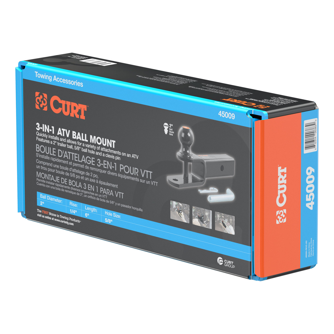 CURT 3-in-1 ATV Ball Mount with 2" Shank and 2" Trailer Ball Trailer Hitch Ball Mount thumbnail 6