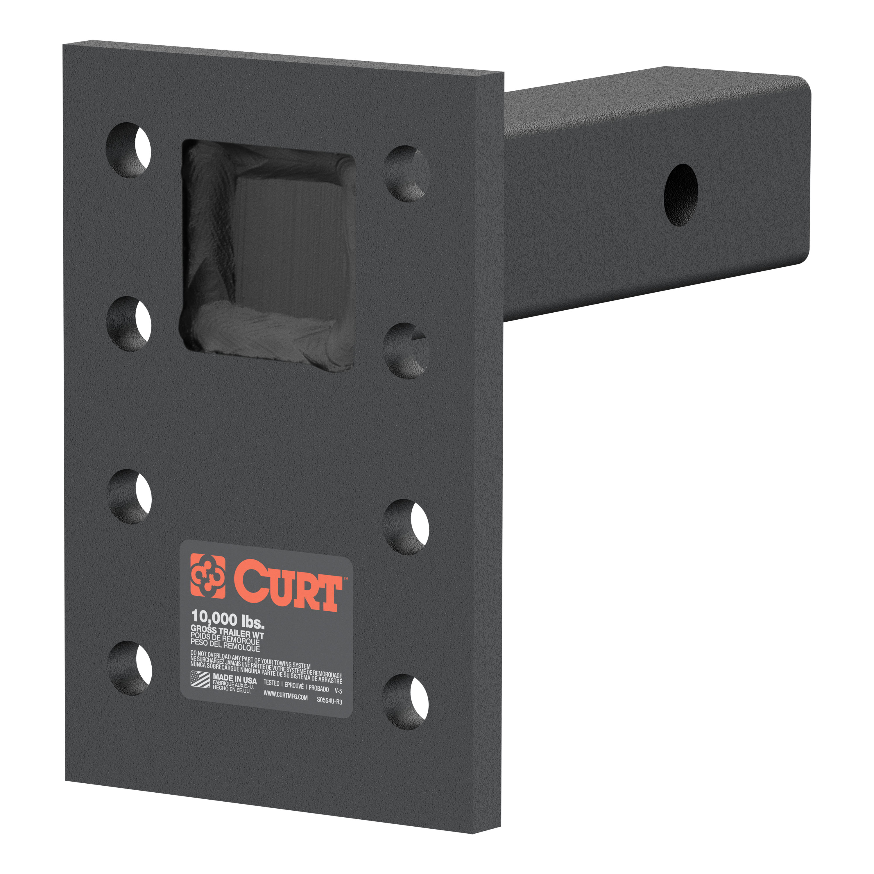CURT Adjustable Pintle Mount (2" Shank, 10,000 lbs., 7" High, 6" Long) Trailer Hitch Pintle Hook Mount thumbnail 0