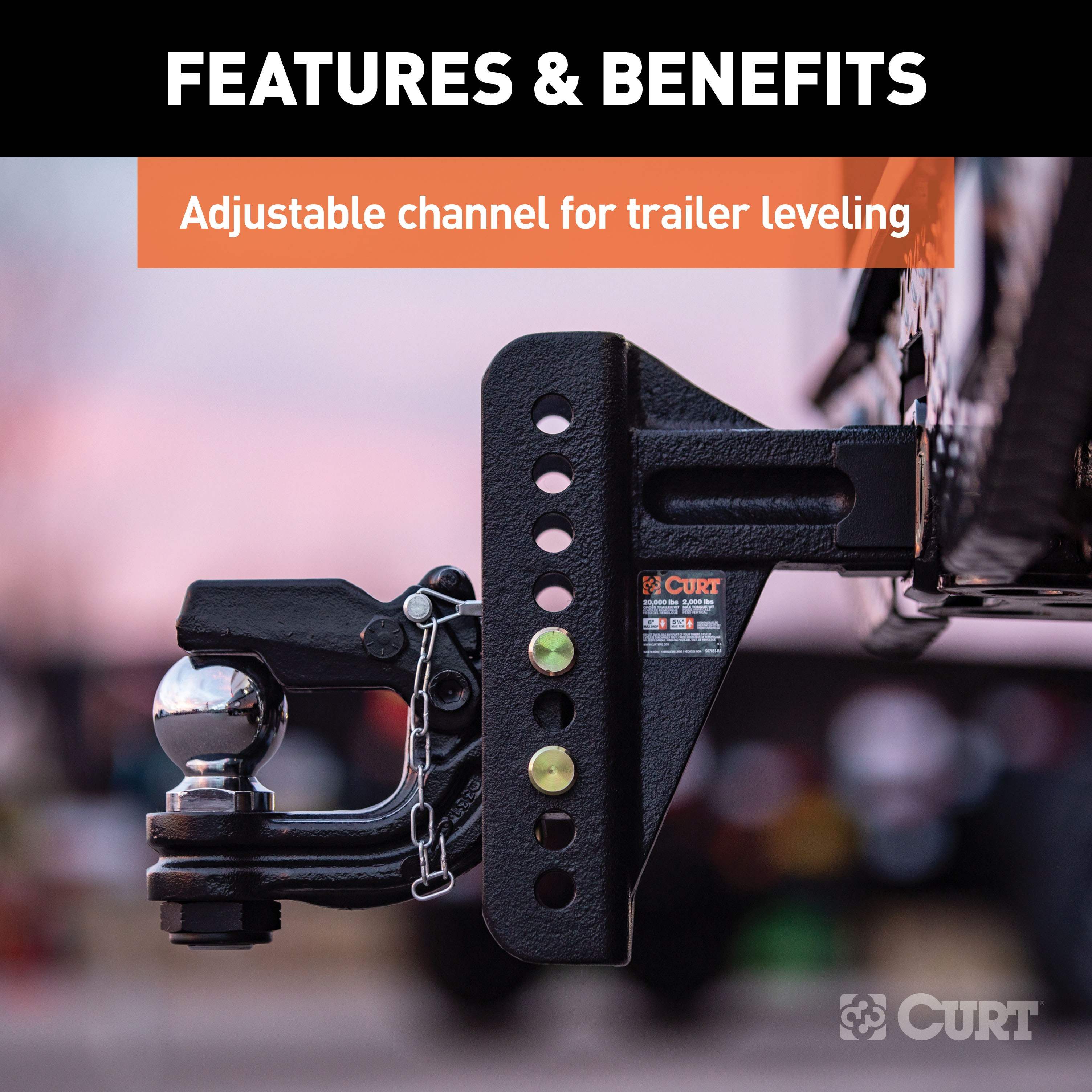 CURT Adjustable Channel Mount with 2-5/16" Ball & Pintle (2-1/2" Shank, 20,000 lbs.) Trailer Hitch Pintle Hook Mount thumbnail 2