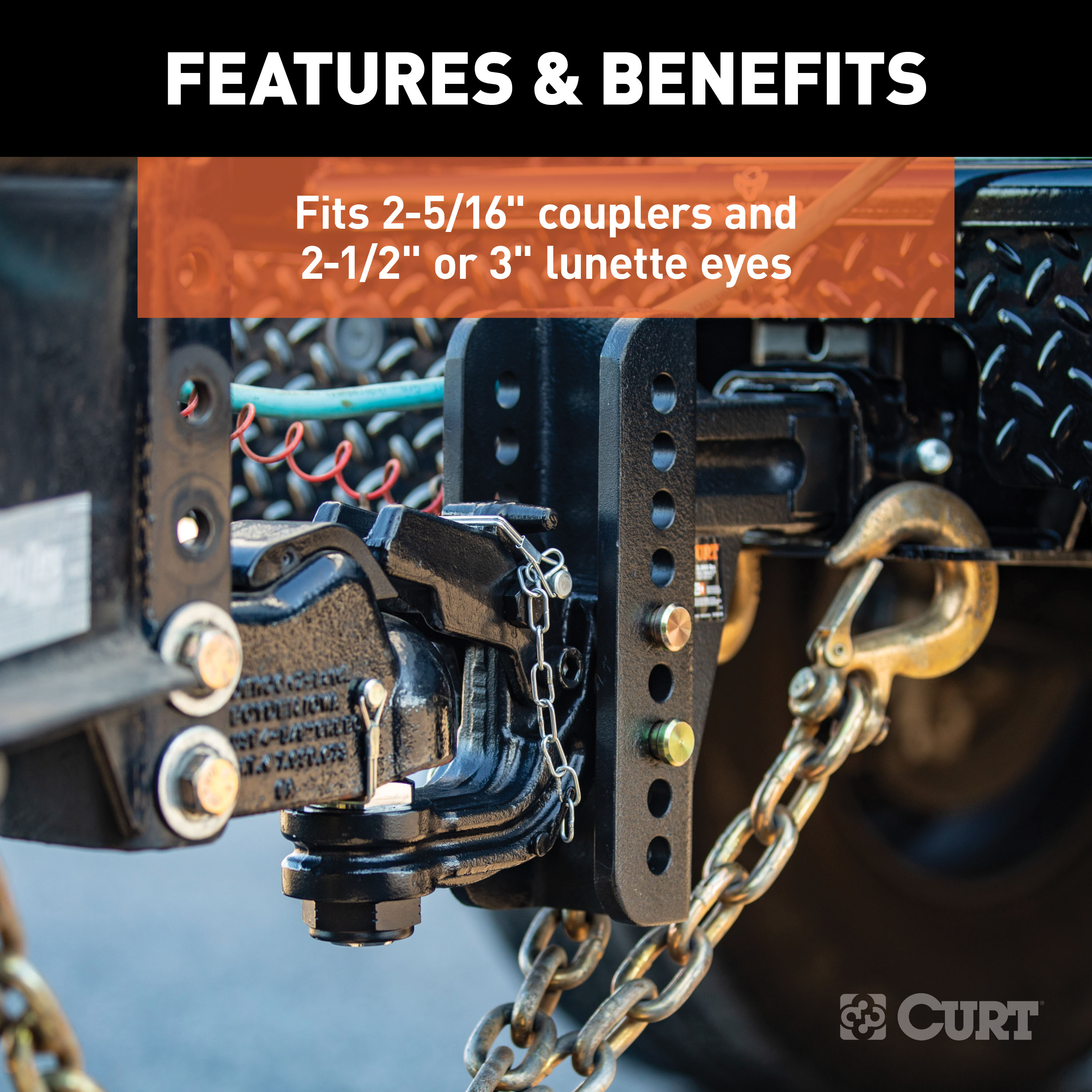 CURT Adjustable Channel Mount with 2-5/16" Ball & Pintle (2-1/2" Shank, 20,000 lbs.) Trailer Hitch Pintle Hook Mount thumbnail 6