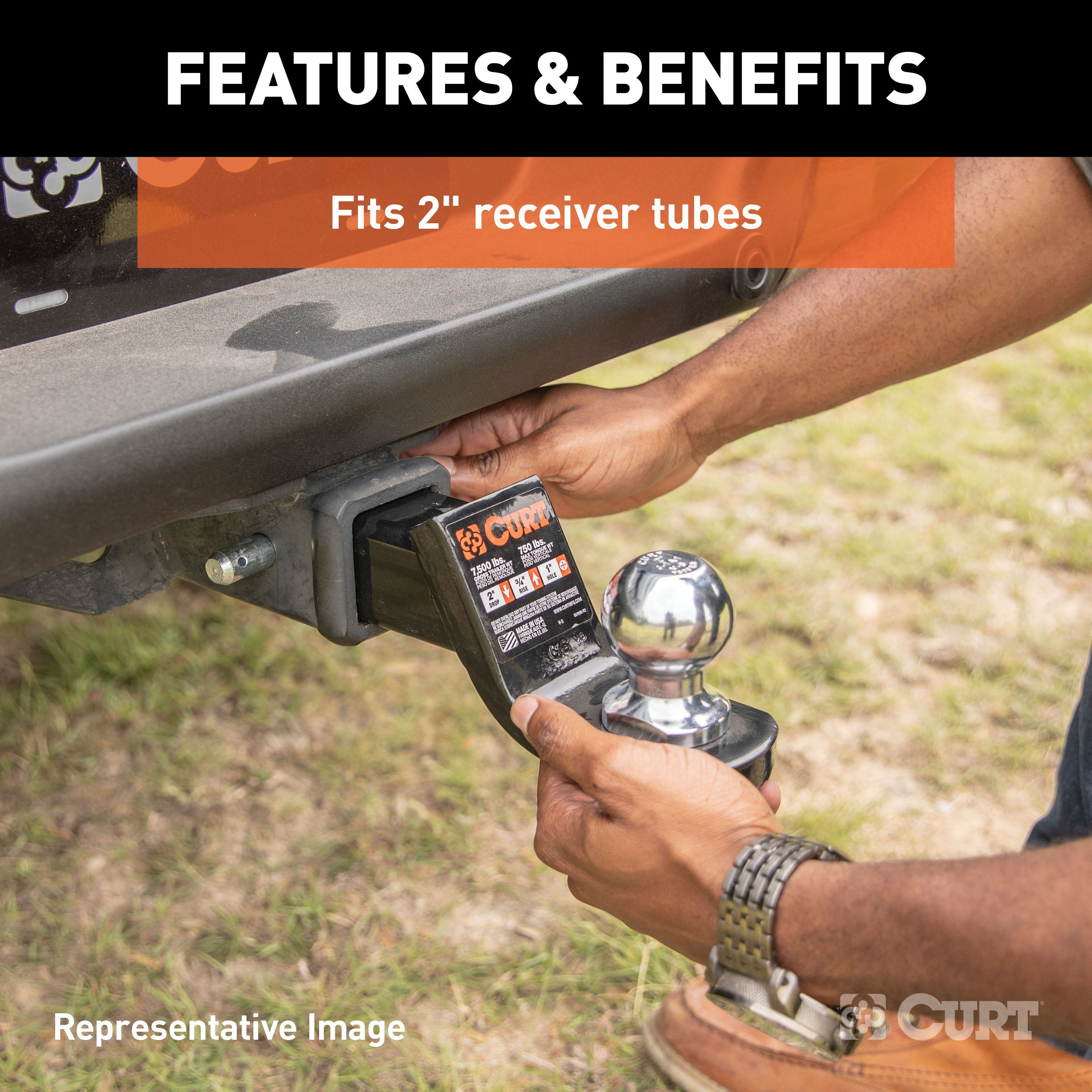 CURT Fusion Ball Mount with 2" Ball (2" Shank, 7,500 lbss., 2" Drop) Trailer Hitch Ball Mount thumbnail 2