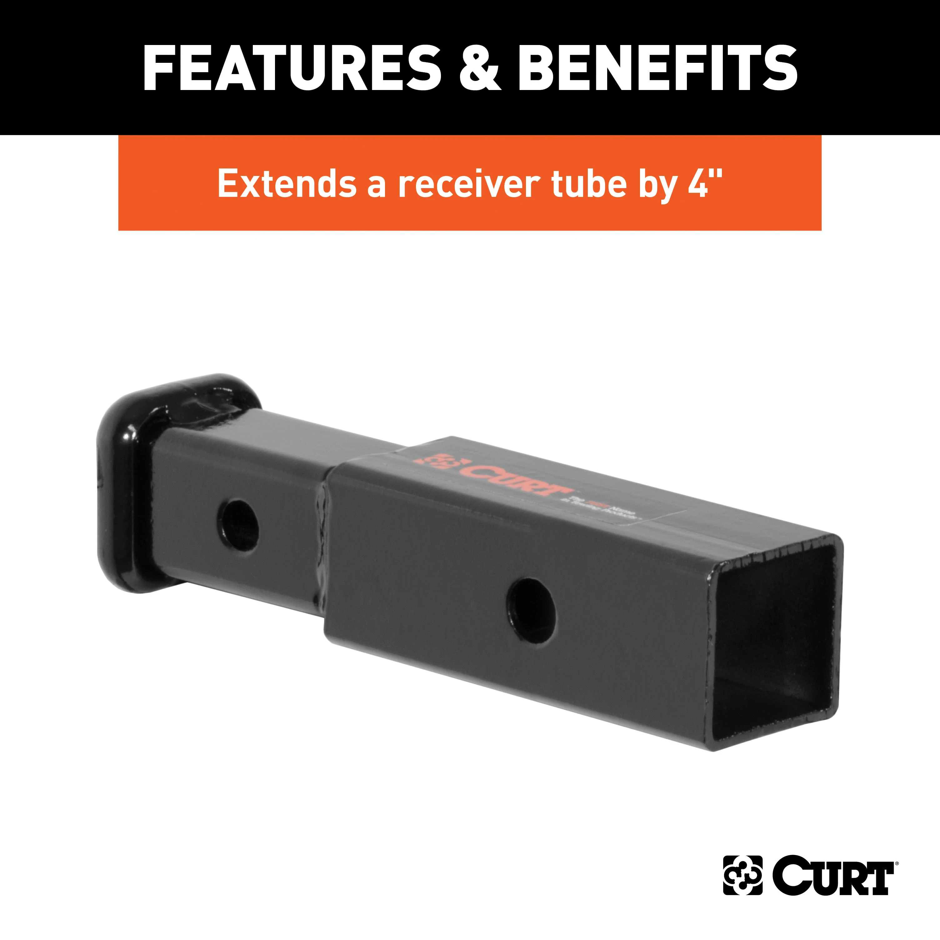 CURT Receiver Tube Adapter (2" to 1-1/4" Shank, 3,500 lbs. GTW, 4" Length) Trailer Hitch Receiver Tube Adapter thumbnail 2