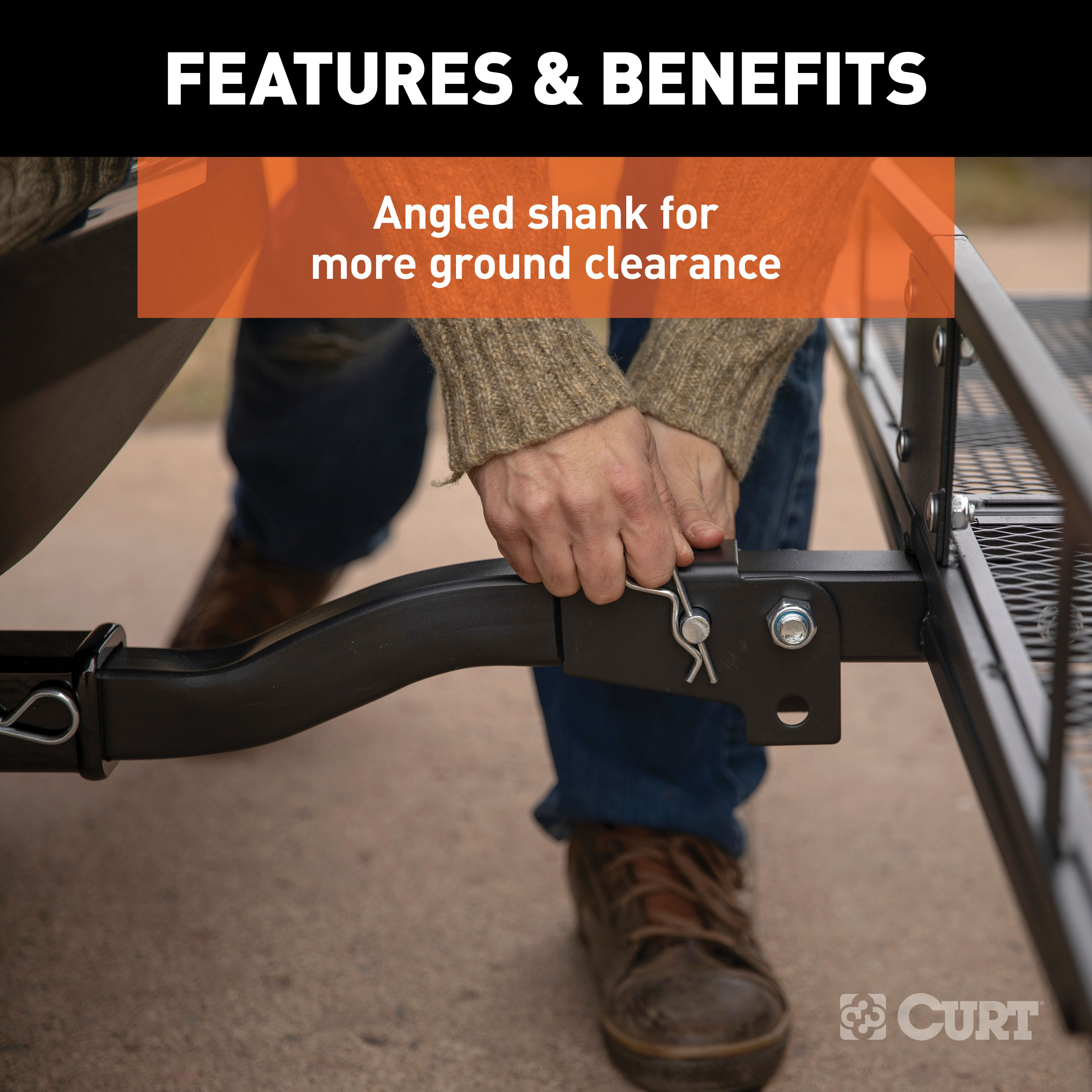 CURT 60" x 24" Black Steel Basket Cargo Carrier (Folding 2" Shank, 500 lbs.) Receiver Hitch Mounted Cargo Carrier thumbnail 6