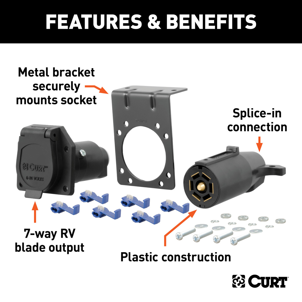CURT 7-Way RV Blade Connector Plug & Socket with Hardware (Packaged) Trailer Connector Kit thumbnail 1