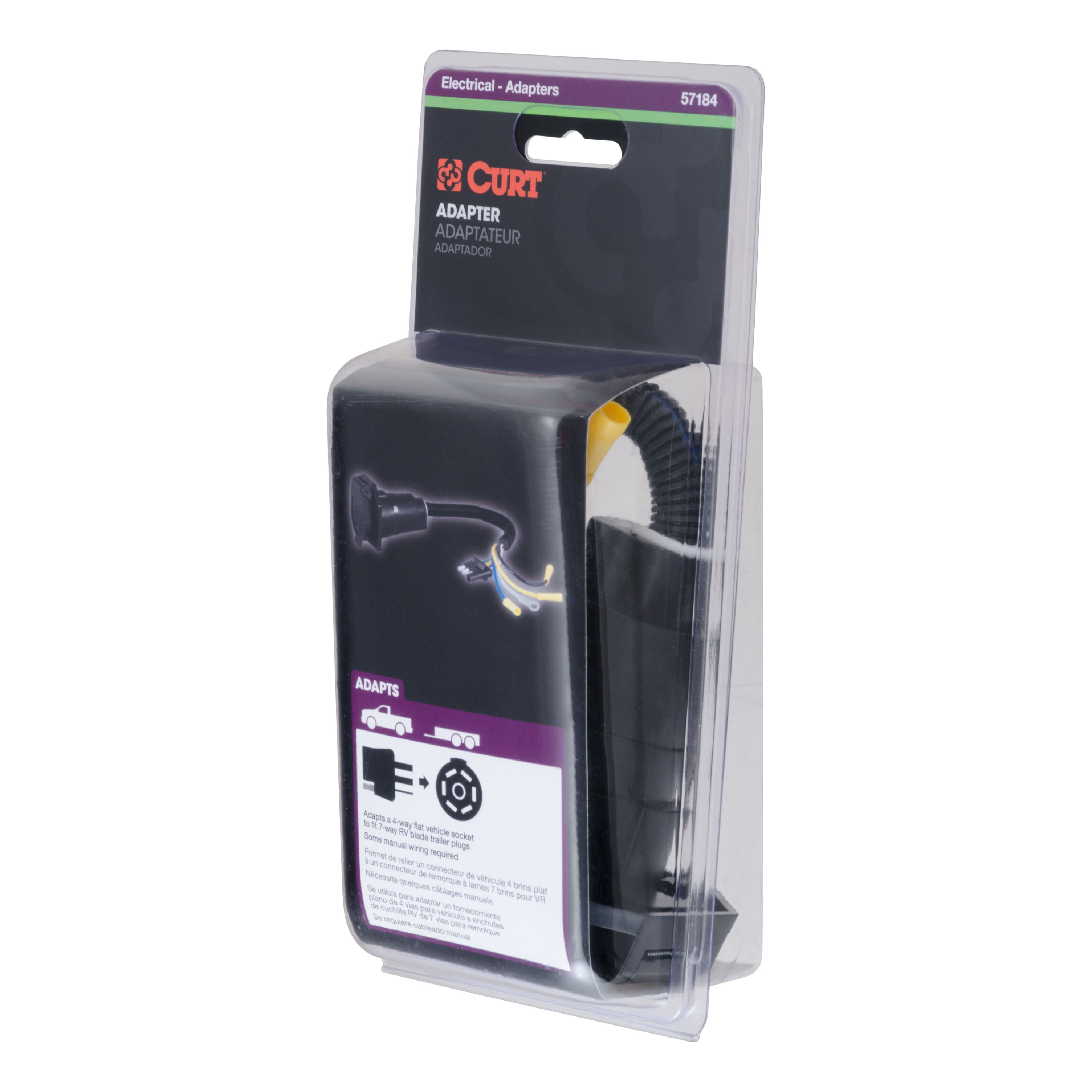 CURT Electrical Adapter (4-Way Flat Vehicle to 7-Way RV Blade Trailer) Trailer Wiring Adapter Connector thumbnail 3