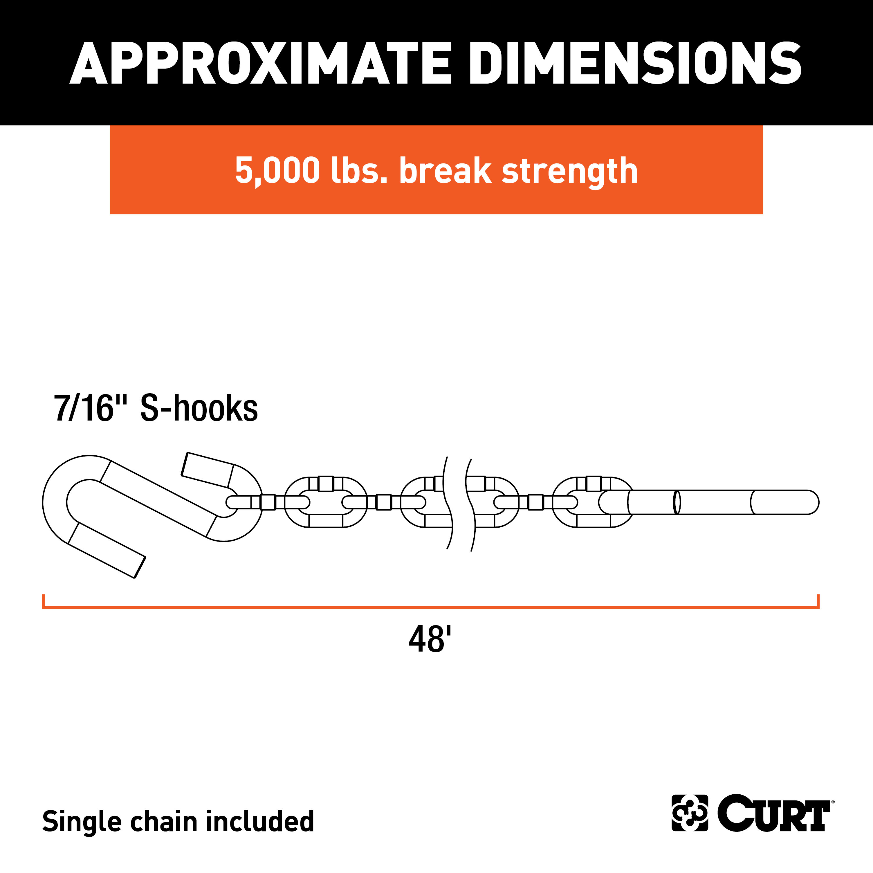 CURT 48" Safety Chain with 2 S-Hooks (5,000 lbs, Clear Zinc, Packaged) Trailer Hitch thumbnail 2