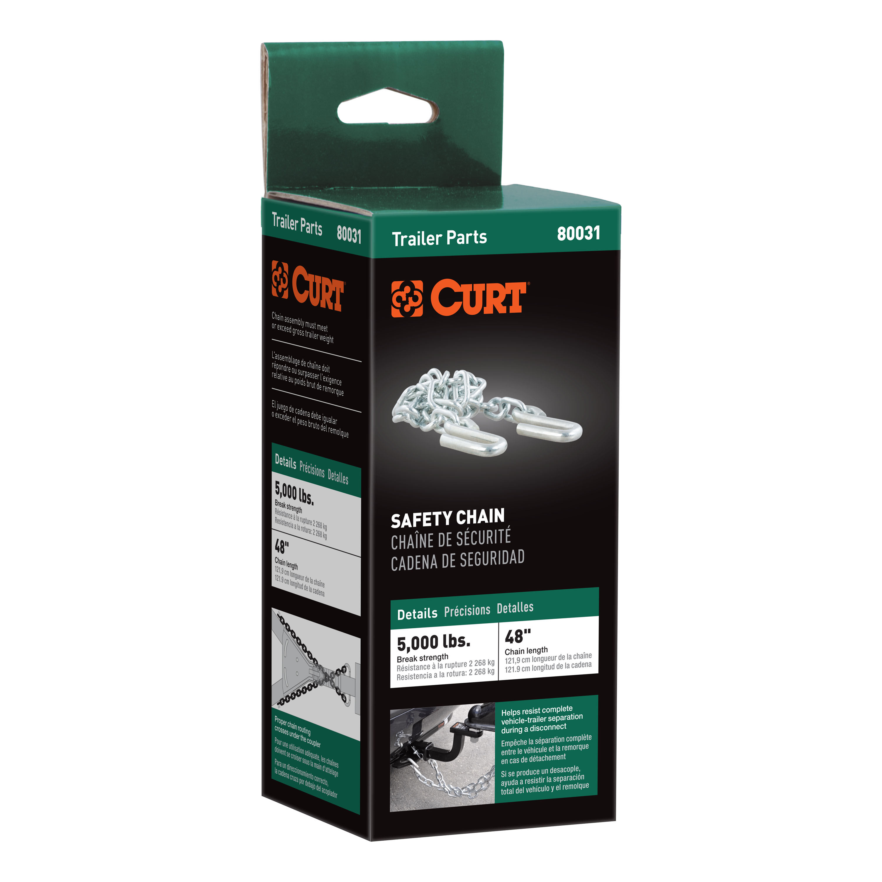 CURT 48" Safety Chain with 2 S-Hooks (5,000 lbs, Clear Zinc, Packaged) Trailer Hitch thumbnail 8