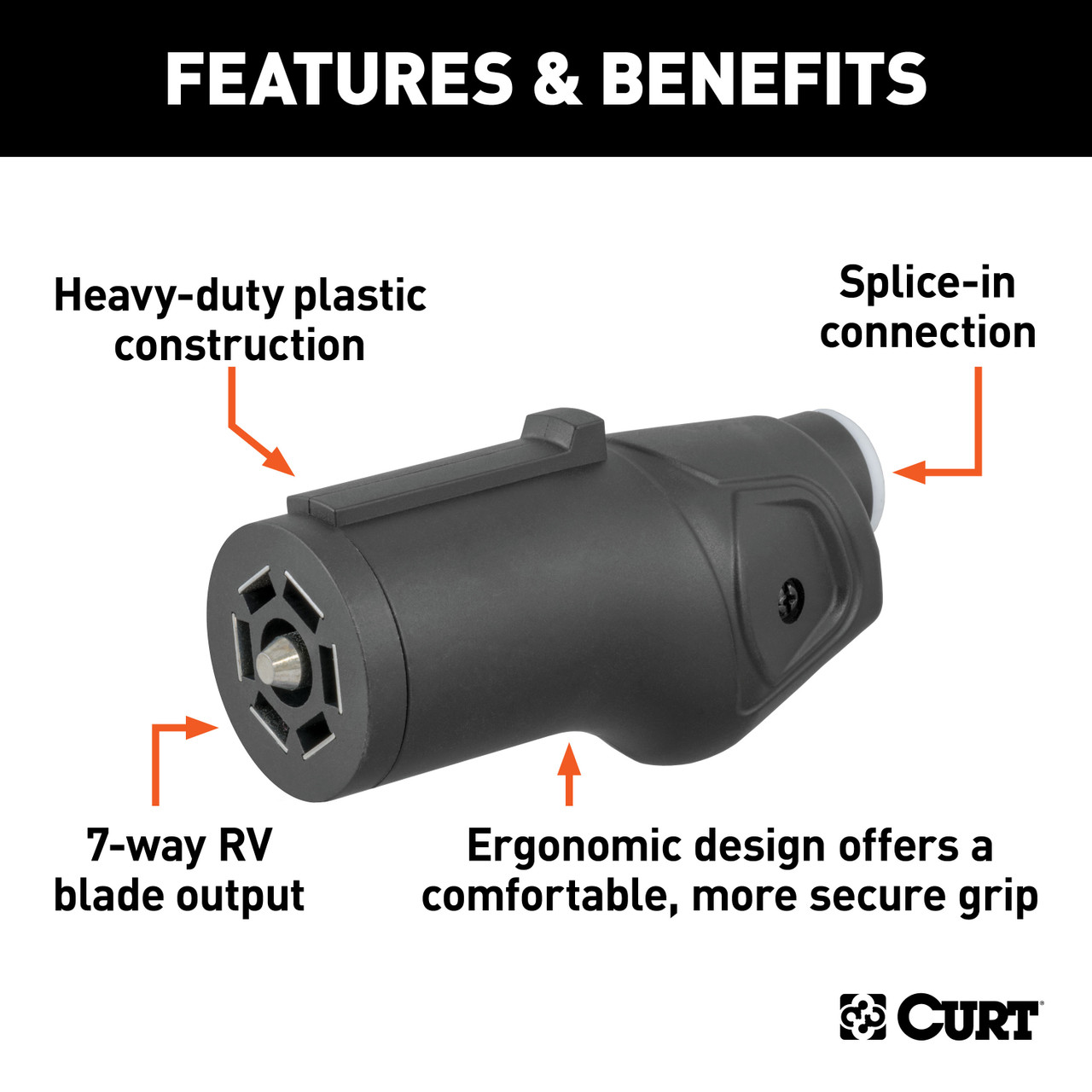 CURT Heavy-Duty 7-Way RV Blade Connector Plug (Trailer Side) Trailer Connector Kit thumbnail 1