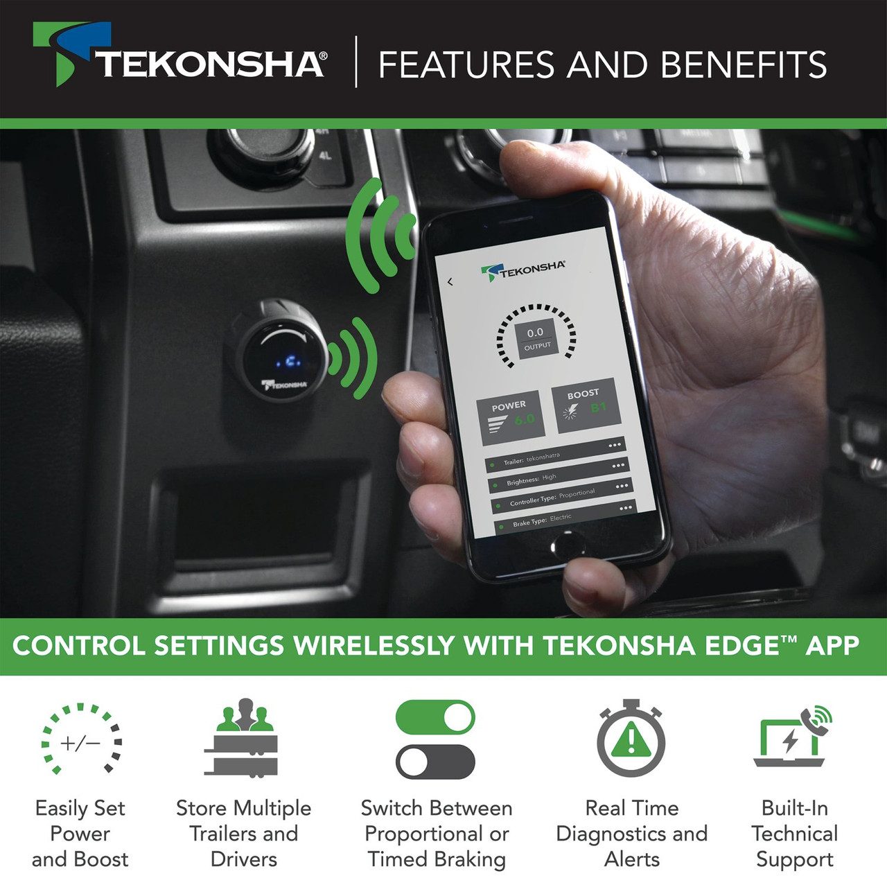 2012-2019 Ford Flex Tekonsha Prodigy iD Smart Phone Configured Brake Controller for Trailers with 1 to 4 Axles Black 90920 thumbnail 3