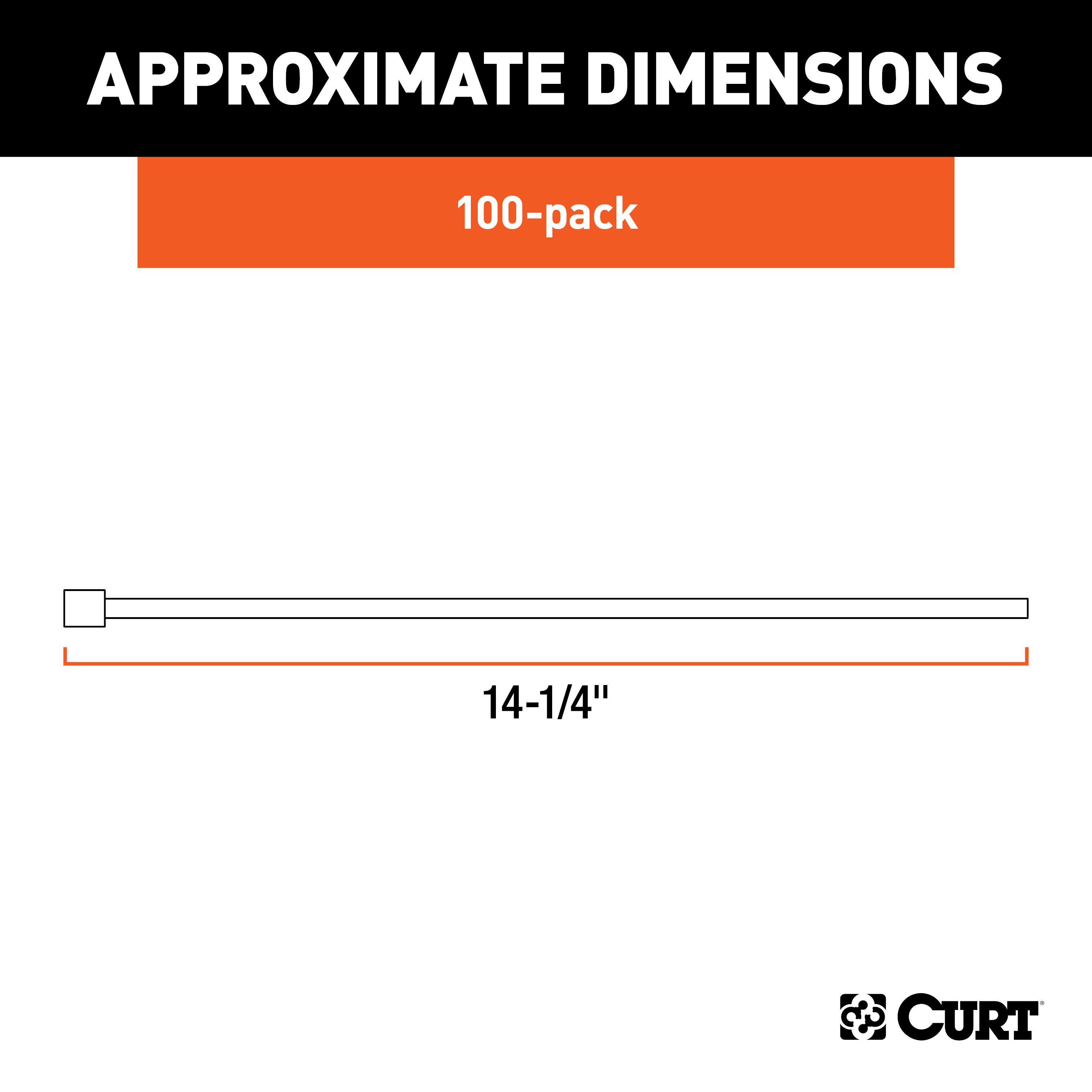 CURT 59732 Plastic Zip Ties, White, 14-1/4-Inch Long, 100-Pack thumbnail 1