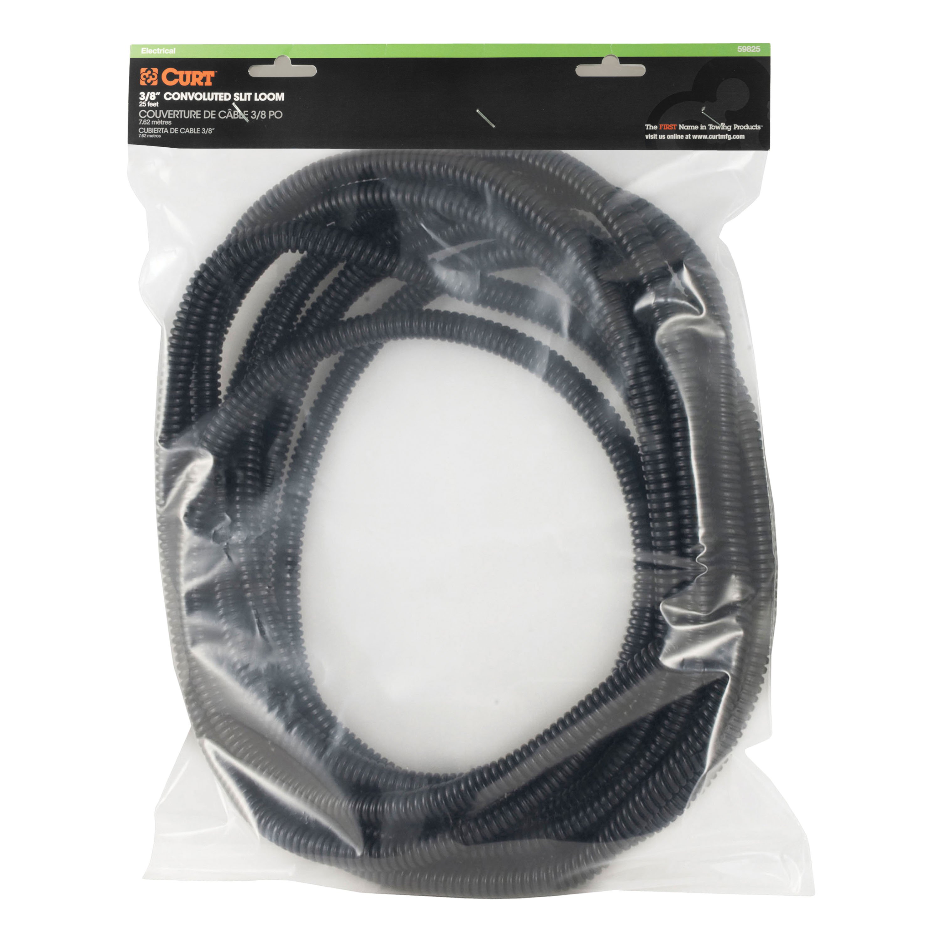 CURT 59825 3/8-Inch x 25-Foot Black Plastic Automotive Trailer Wire Protection Sleeve Wrap thumbnail 0