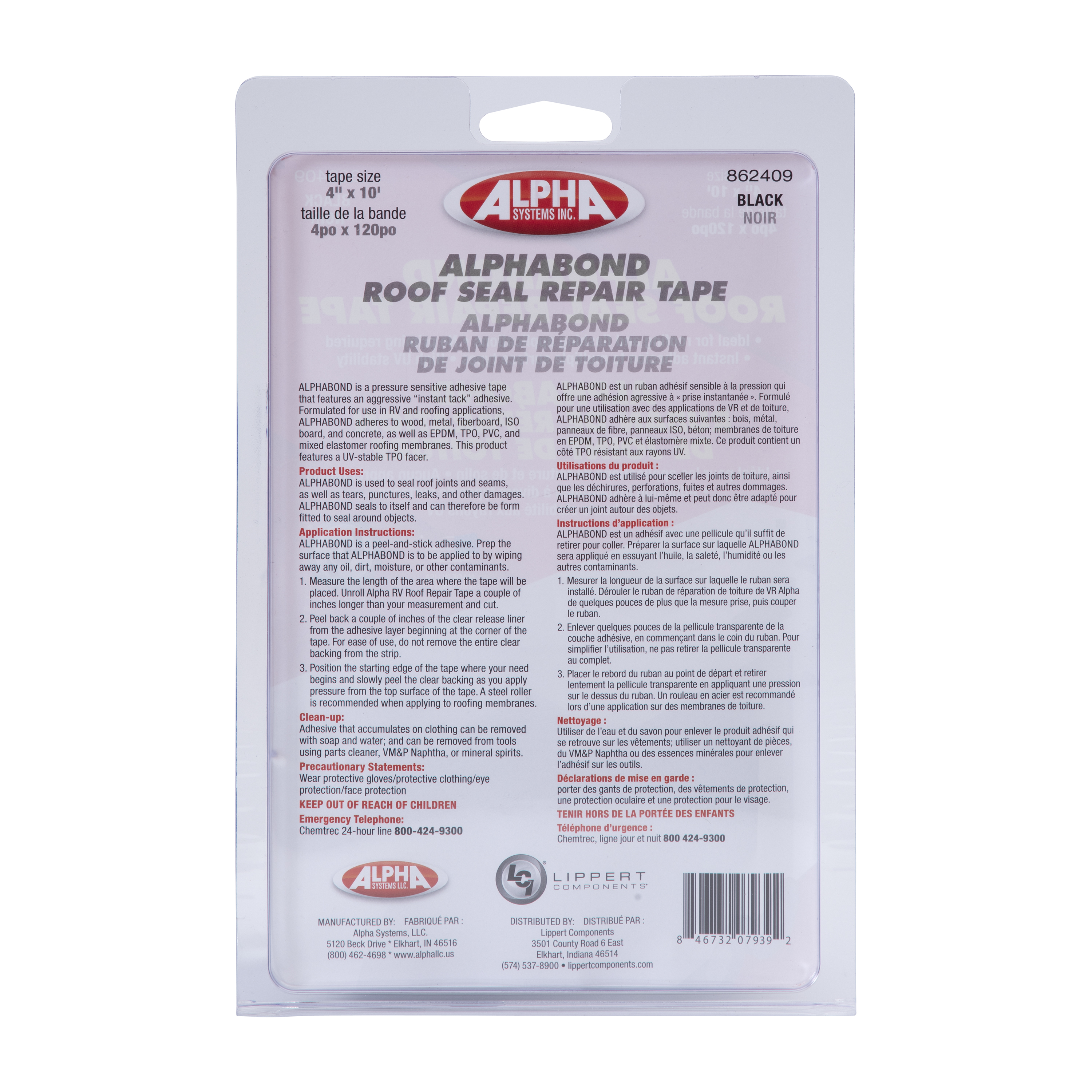 Alpha Systems ALPHABOND TPO Tape 4" x 10' Repair Tape, Black thumbnail 1