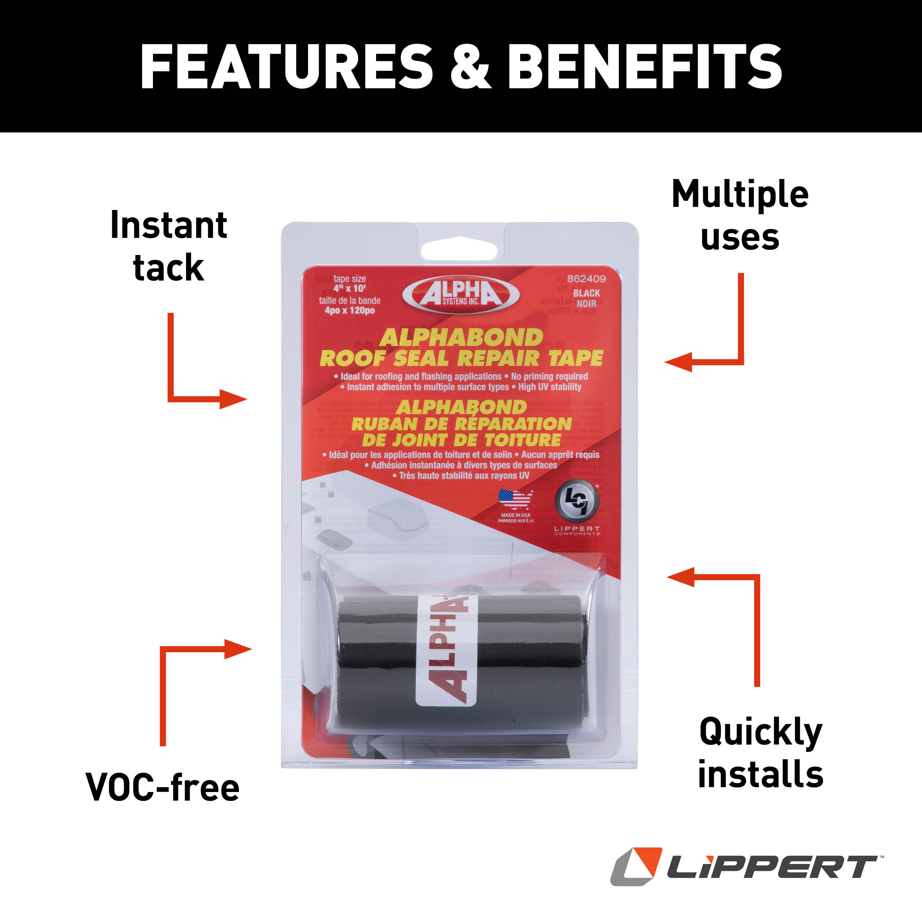 Alpha Systems ALPHABOND TPO Tape 4" x 10' Repair Tape, Black thumbnail 3