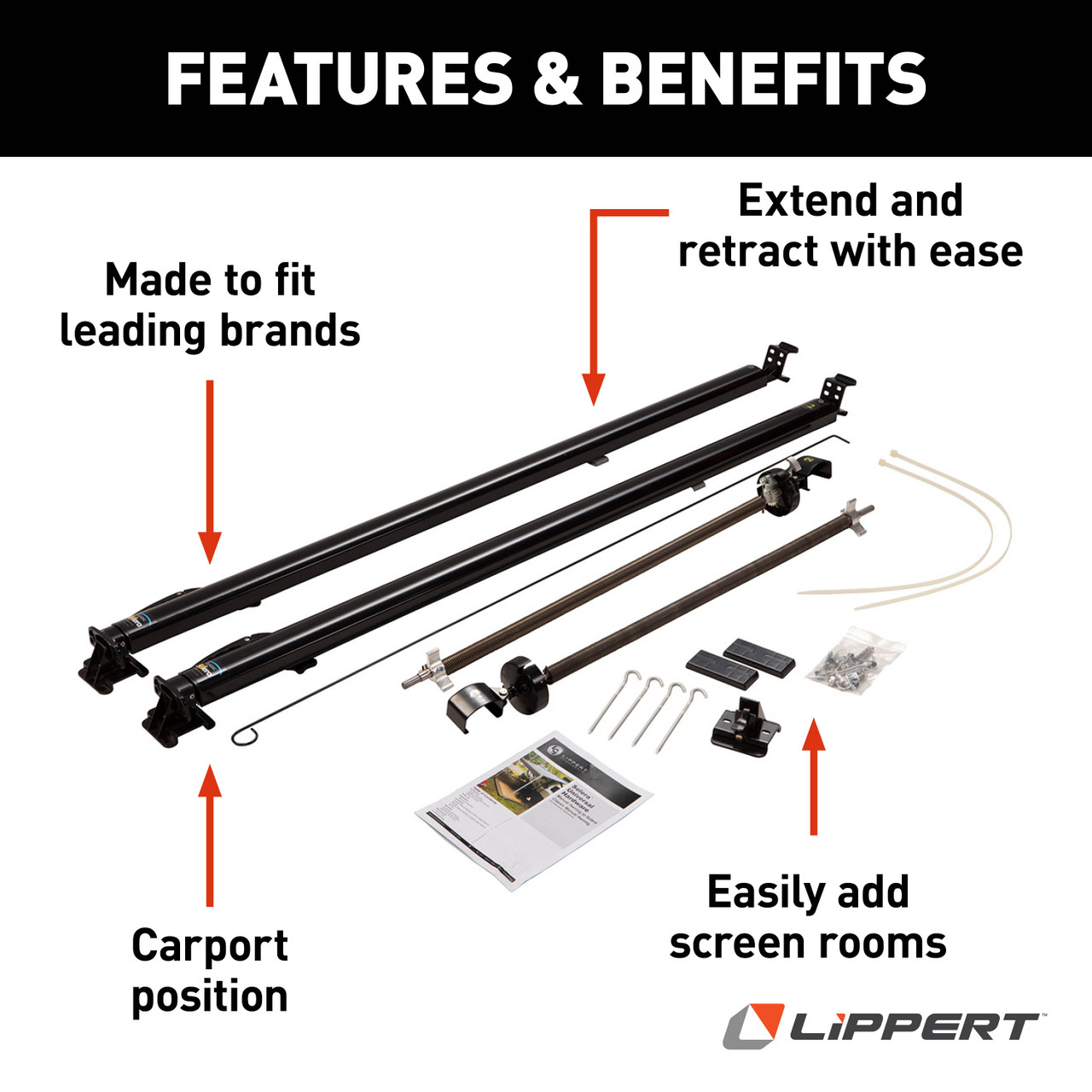 Solera 1000 Series Universal RV Awning Arms & Hardware Kit - 63"-68" Short, Black #434715 thumbnail 1