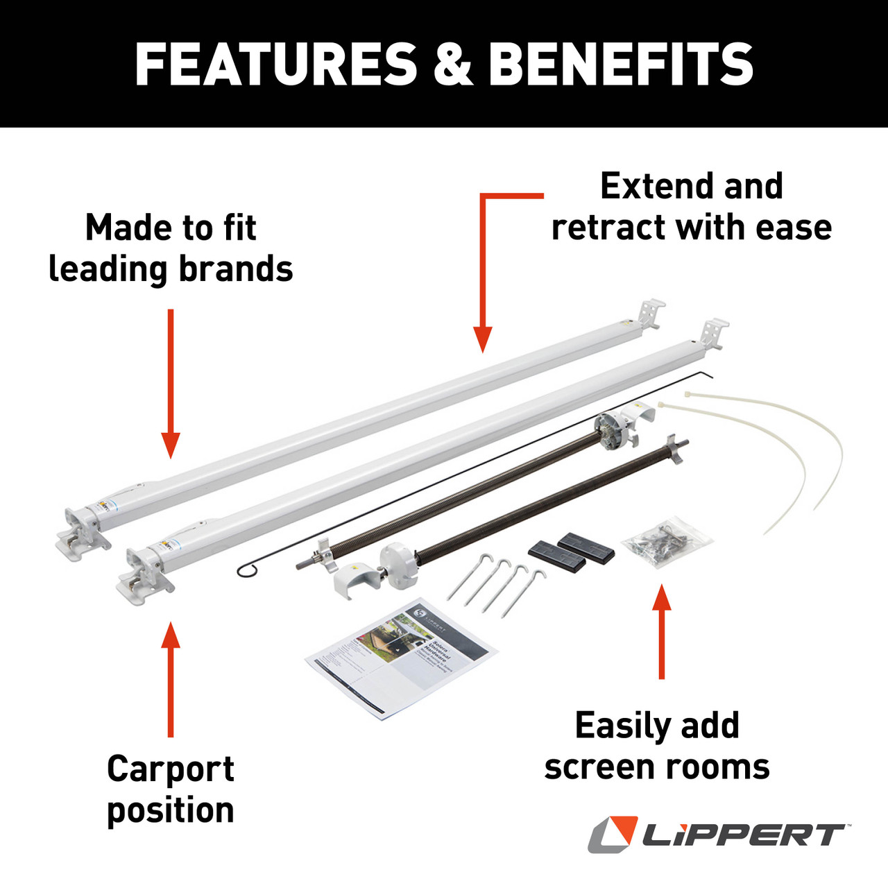 Solera 1000 Series Universal RV Awning Arms & Hardware Kit - 68"-81" Standard, White #434718 thumbnail 1