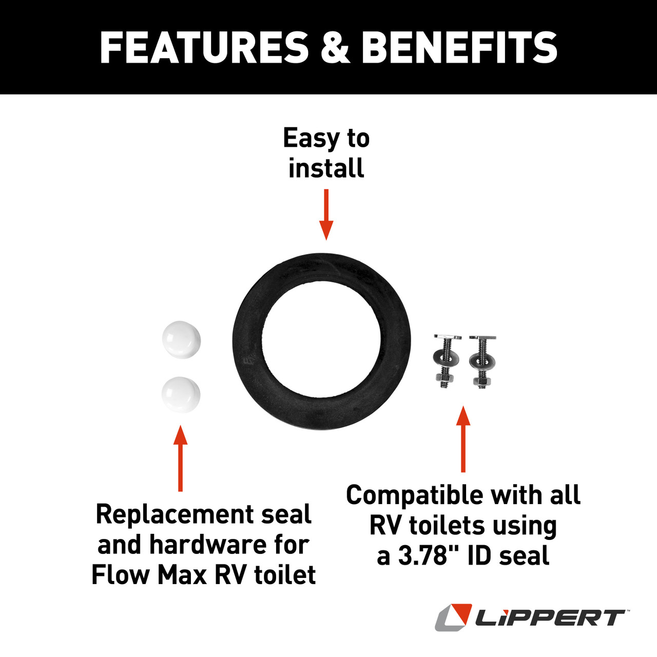 LIPPERT Flow Max Replacement RV Toilet Bottom Gasket & Mounting Hardware thumbnail 1